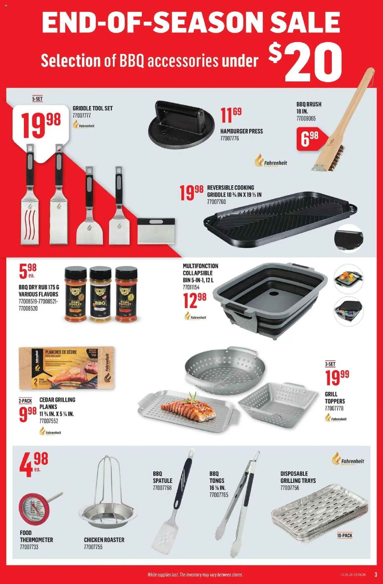 Canac flyer valid from Aug 13, 2026 | Page: 3 | Products: Thermometer, Hamburger, Brush, Chicken
