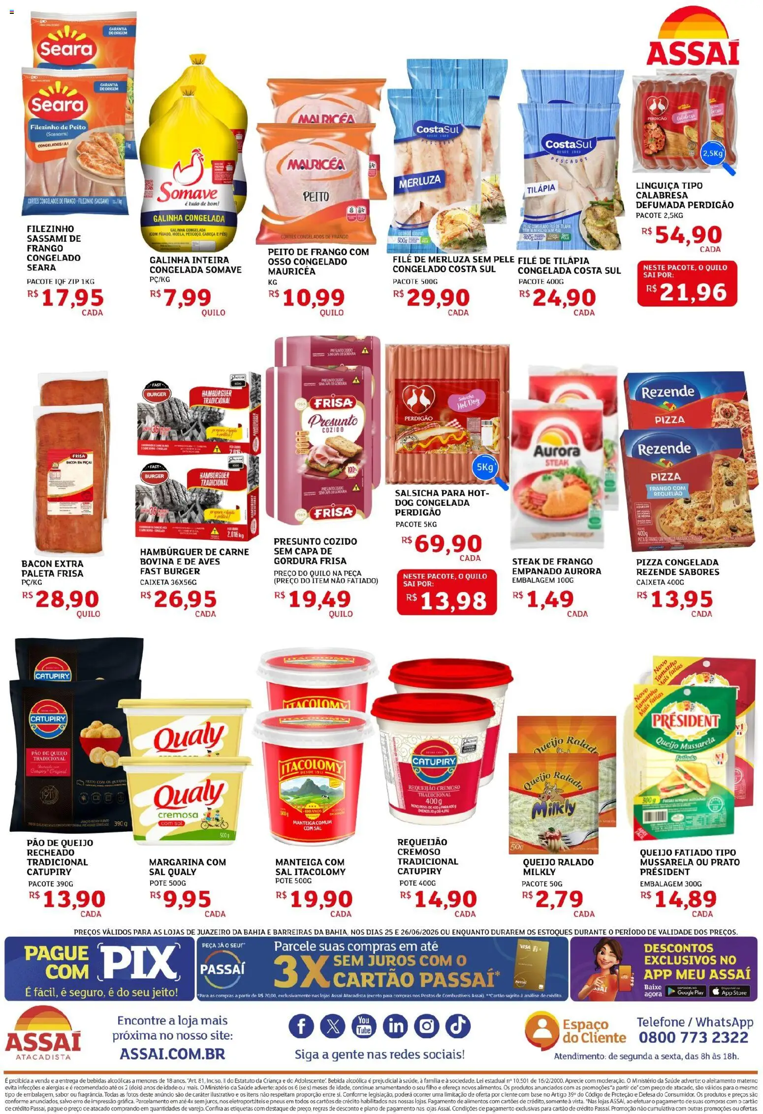 Assaí Atacadista Folheto - válido de 25/06/2026 | Página: 2 | Produtos: Linguiça, Bebida, Filé de tilápia, Pão de queijo