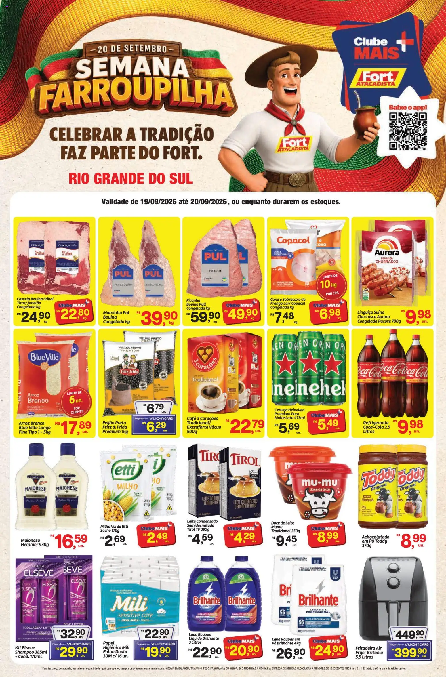Fort Atacadista Folheto - válido de 19/09/2026 | Página: 1 | Produtos: Linguiça, Leite, Cerveja Heineken, Refrigerante