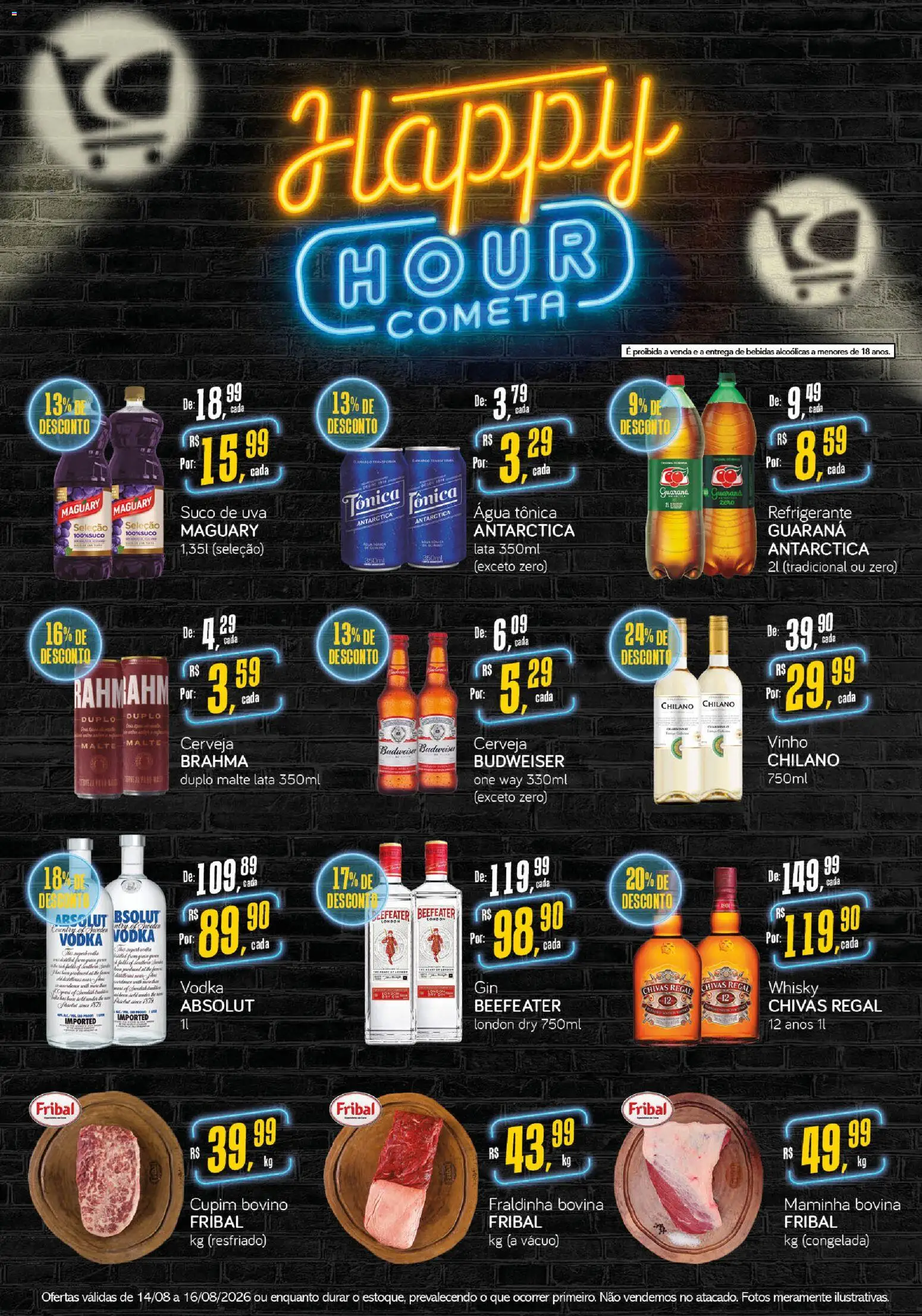 Cometa Supermercados Folheto - válido de 14/08/2026 | Página: 1 | Produtos: Água tônica, Uva, Vinho, Refrigerante