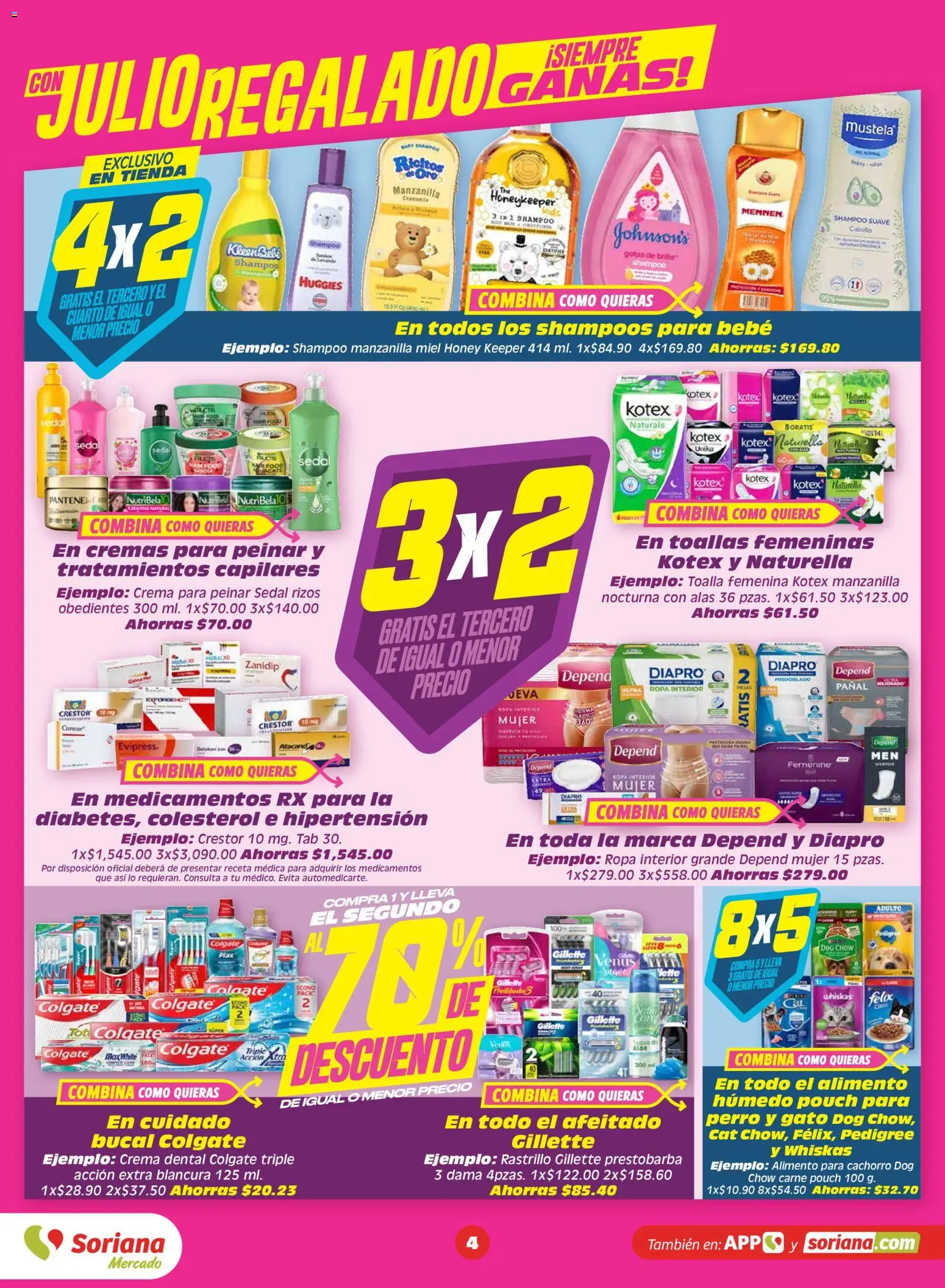 Nuevas ofertas de Soriana válidas en toda la República Mexicana desde el 26/06/2026. ¡Encuentra las mejores ofertas en Soriana Julio Regalado Mercado Nacional! | Página: 4 | Productos: Crema, Rastrillo, Ropa, Ropa interior