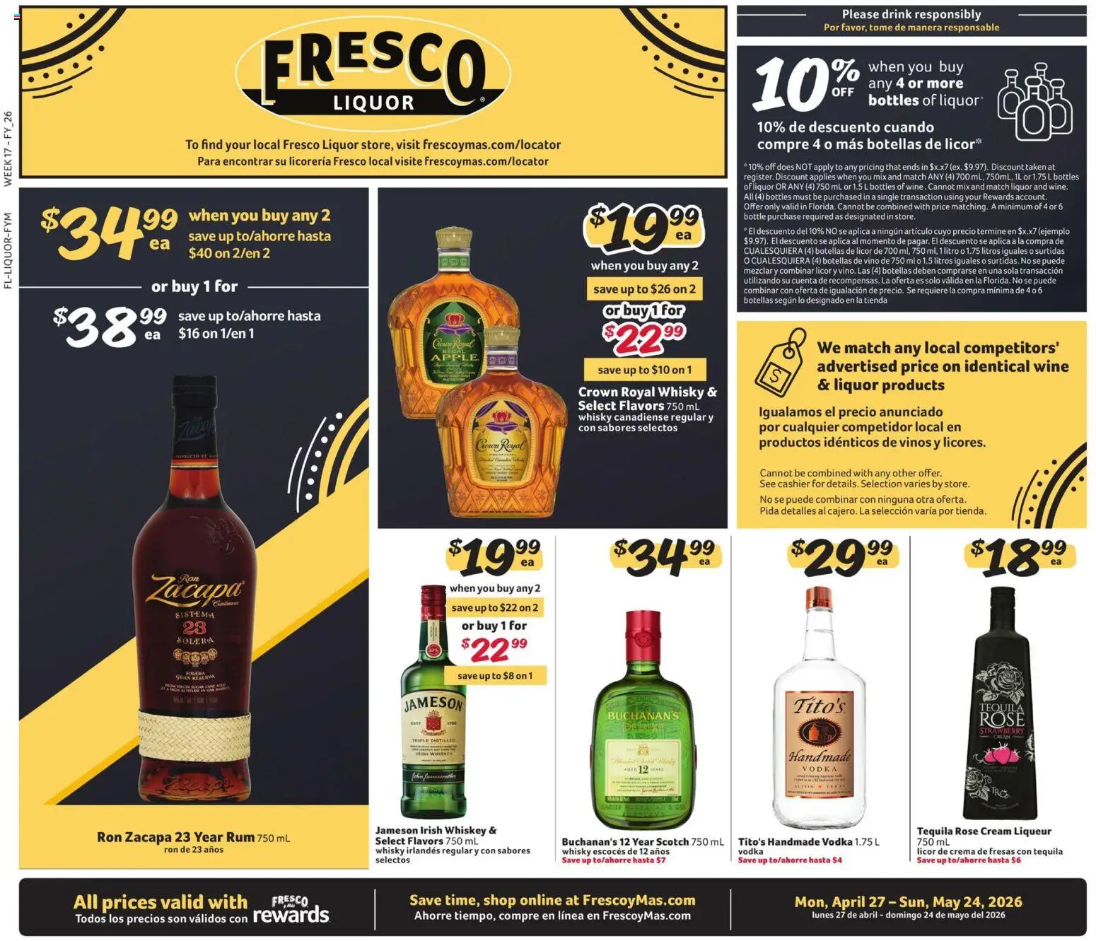 Fresco y Más Alcohol Flyer - valid from 27.04.2026 | Page: 1 | Products: Wine, Vodka, Whiskey, Sugar