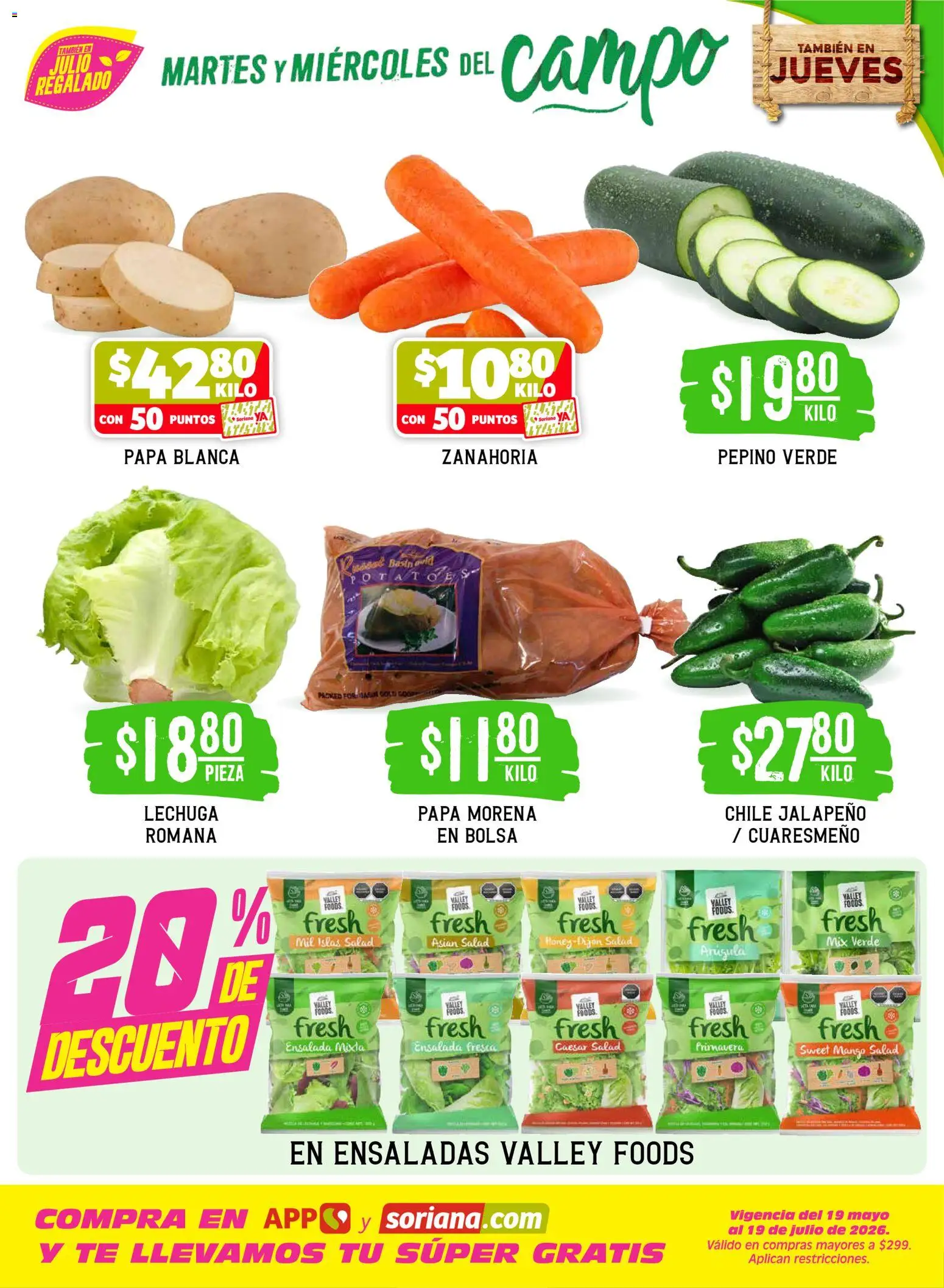 Nuevas ofertas de Soriana válidas en toda la República Mexicana desde el 09.06.2026. ¡Encuentra las mejores ofertas en Soriana Martes y Miércoles del Campo Súper: Saltillo y Torreón! | Página: 3 | Productos: Lechuga, Ensalada, Té, Zanahoria