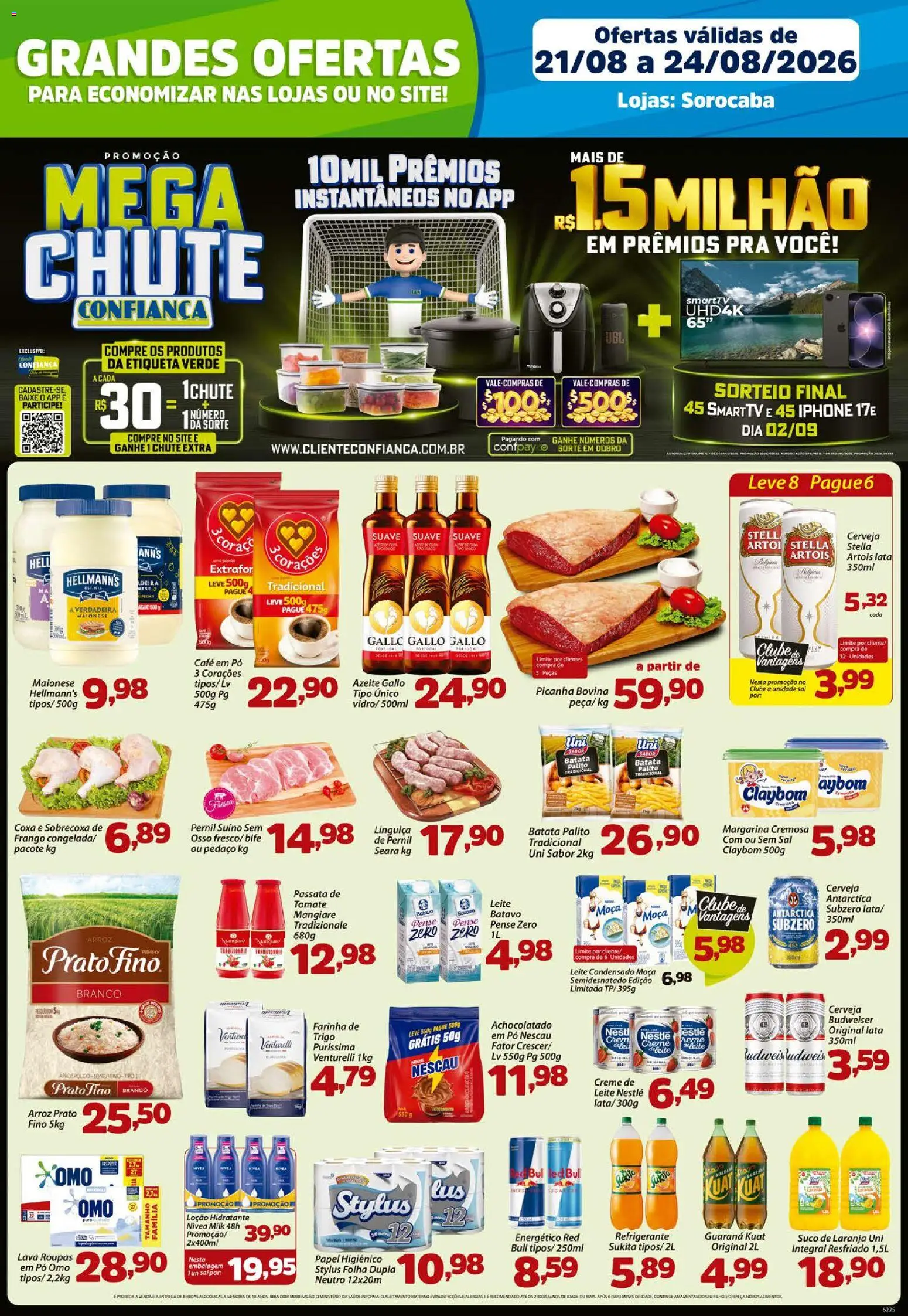 Confiança Folheto - válido de 21/08/2026 | Página: 1 | Produtos: Linguiça, Pernil, Cerveja, Roupas