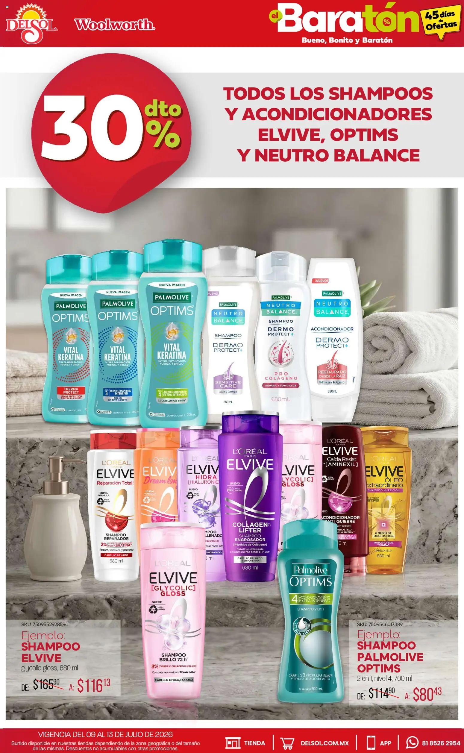 Nuevas ofertas de Del Sol y Woolworth válidas en toda la República Mexicana desde el 09/07/2026. ¡Encuentra las mejores ofertas en Del Sol y Woolworth catálogo Bueno, Bonito y Baratón! | Página: 17 | Productos: Cepillo, Brillo, Botella, Acondicionador