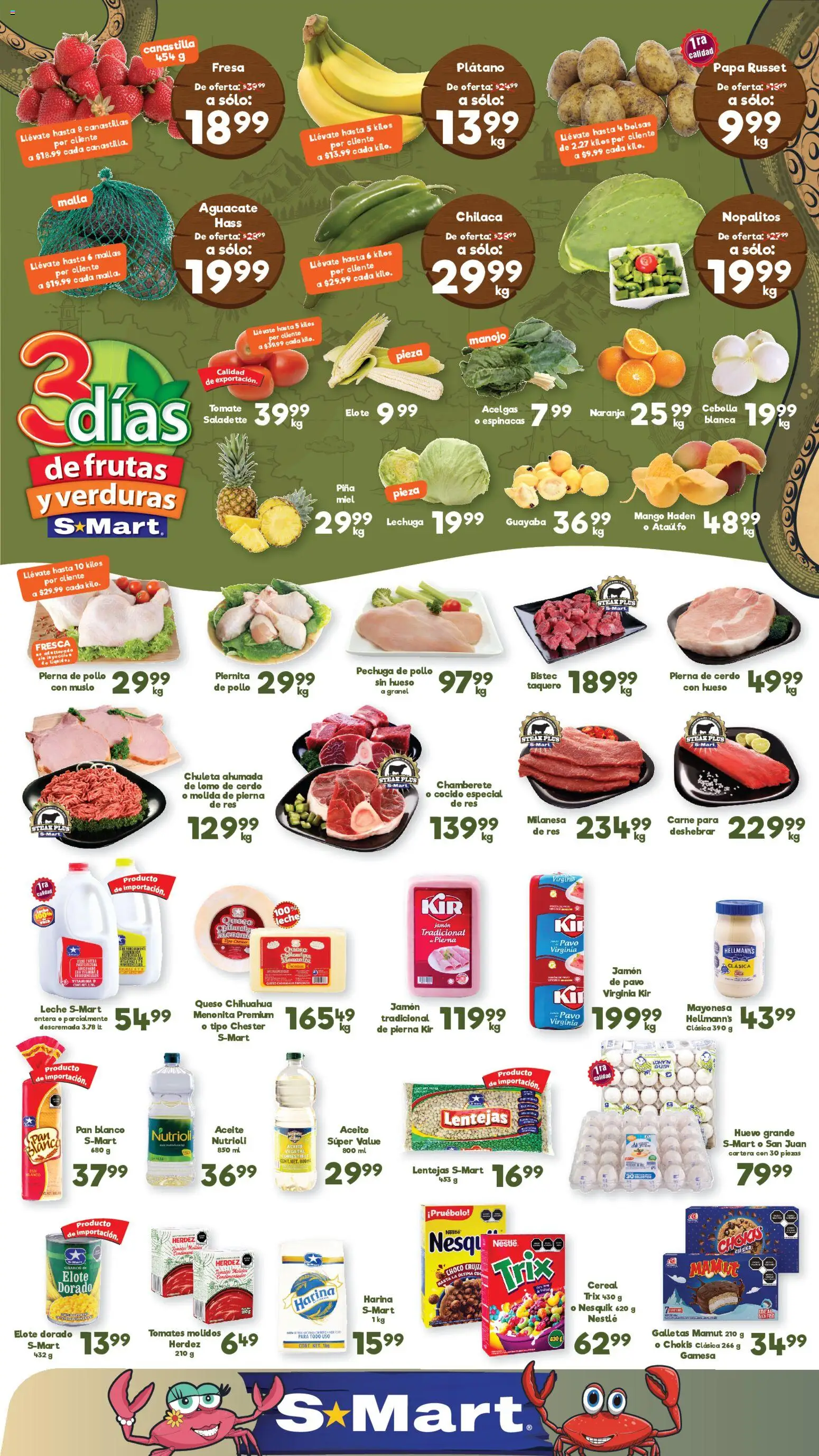 Nuevas ofertas de S-Mart válidas en toda la República Mexicana desde el 03.03.2026. ¡Encuentra las mejores ofertas en S-Mart folleto! | Página: 1 | Productos: Fresa, Aguacate, Res, Piña