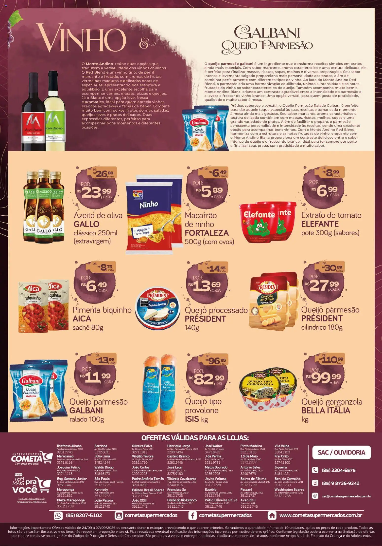 Cometa Supermercados Folheto - válido de 24/09/2026 | Página: 2 | Produtos: Pimenta, Maiô, Vinho tinto, Macarrão