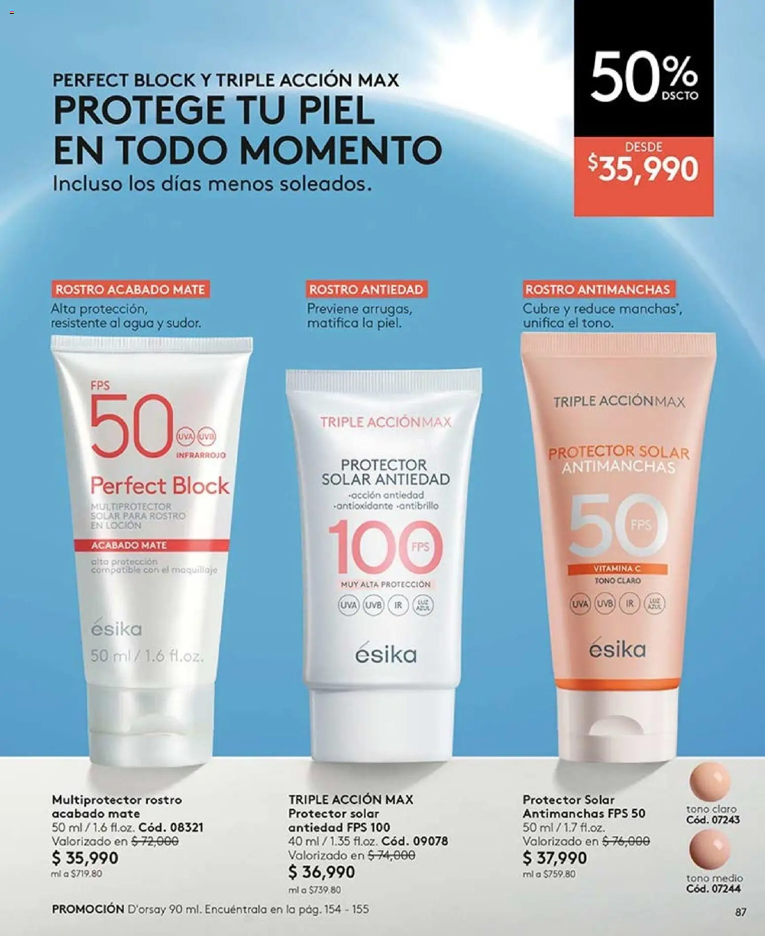 Ésika revista - valida desde el 07/08/2026 | Página: 87 | Productos: Loción, Maquillaje, Uva, Protector solar