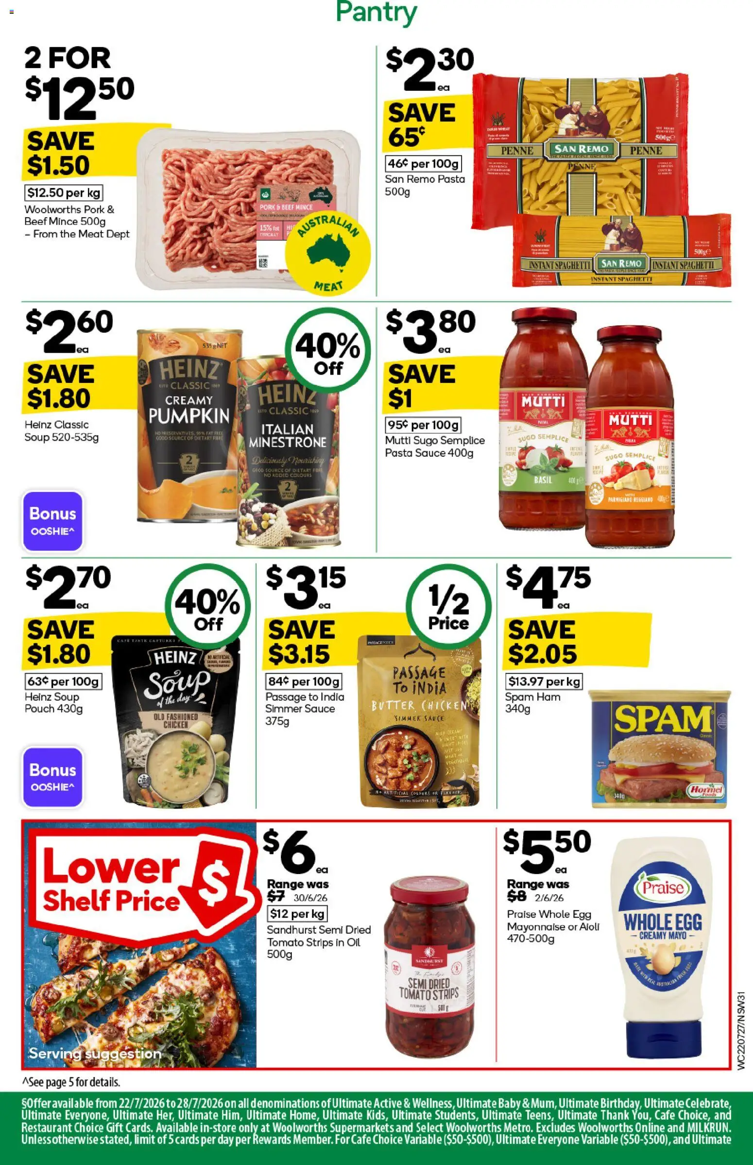 Woolworths catalogue - valid from 22/07/2026 | Page: 31 | Products: Beef, Pasta, Mayonnaise, Sauce