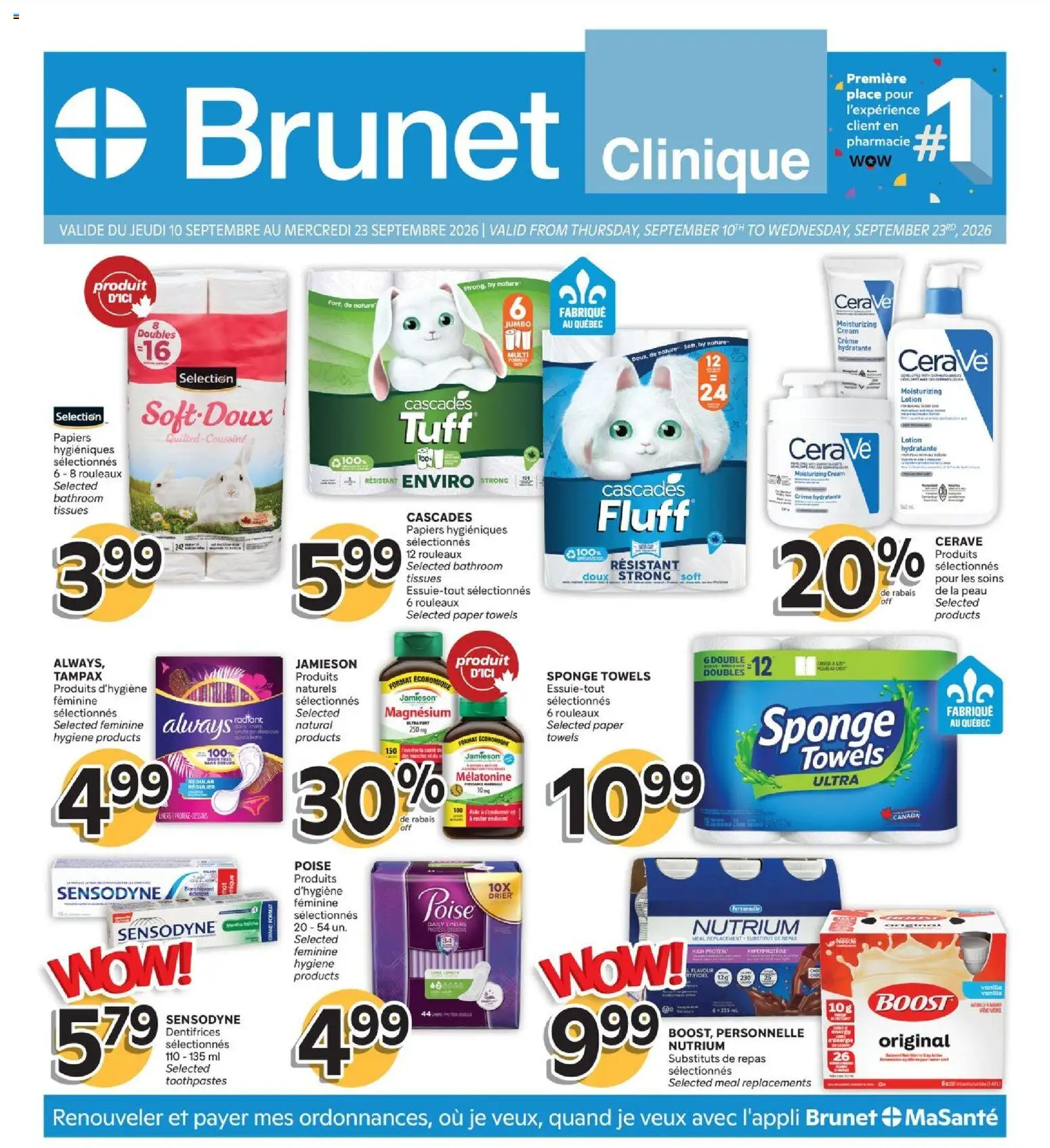 Brunet flyer valid from Sep 10, 2026 | Page: 1 | Products: Paper towels, Sponge, Tissues, Vanilla
