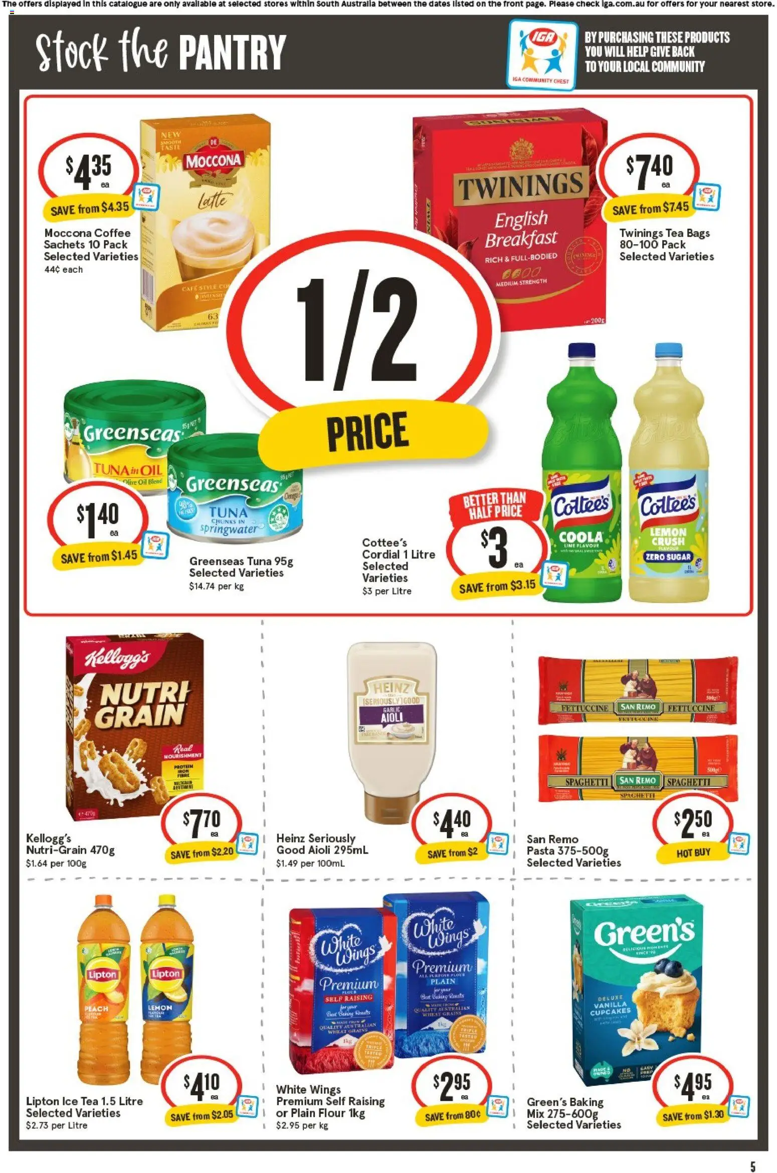 IGA catalogue - valid from 05/08/2026 | Page: 6 | Products: Olive oil, Tuna, Wheat, Moccona