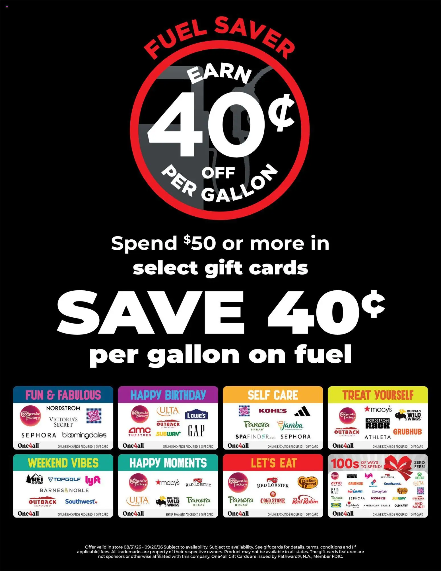 HyVee Gift Card - Fuel Saver! - valid from 08/31/2026 | Page: 1 | Products: Bread, Cheesecake, Xbox