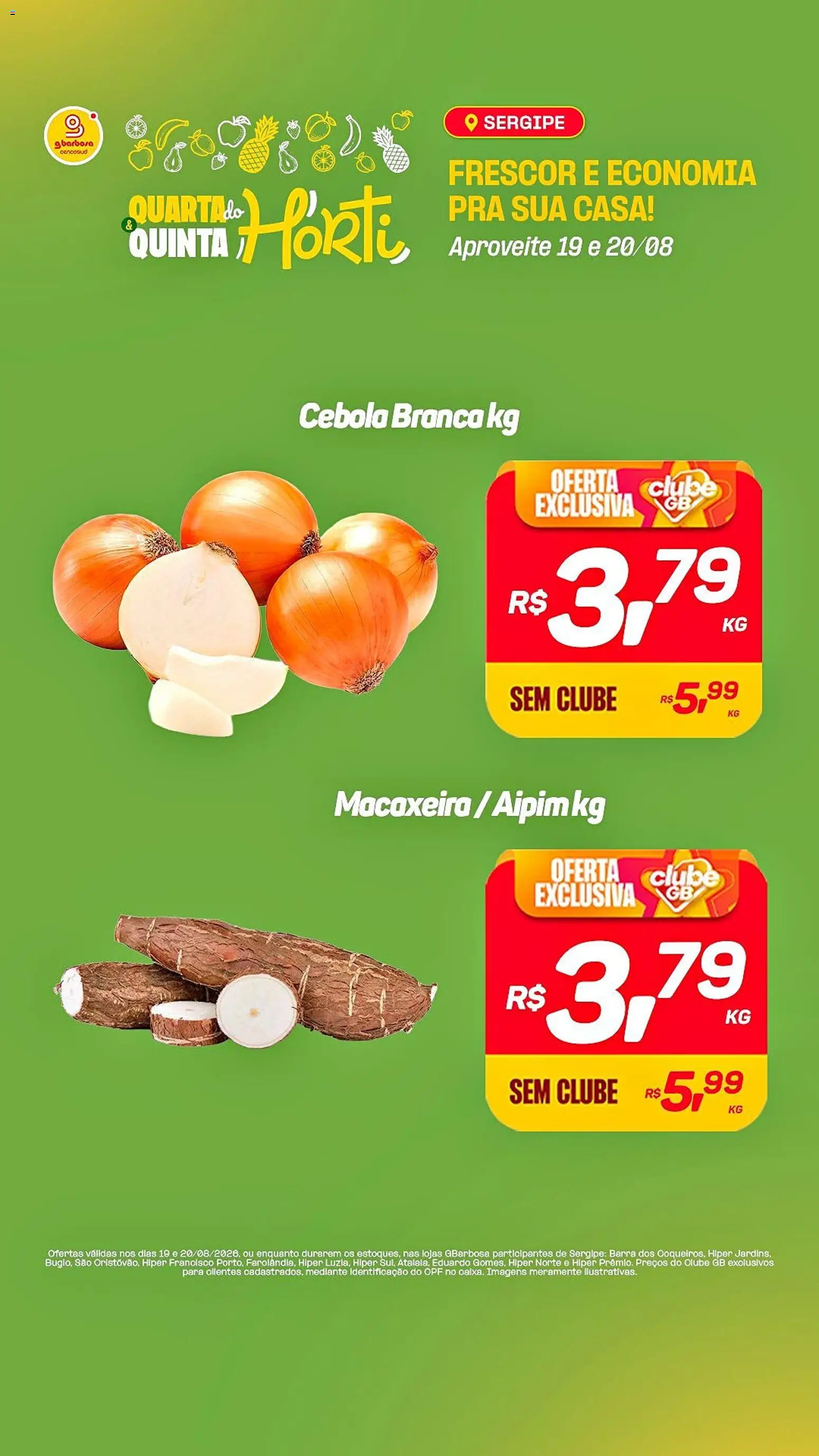 Gbarbosa Folheto - válido de 19/08/2026 | Página: 3 | Produtos: Macaxeira, Aipim, Cebola