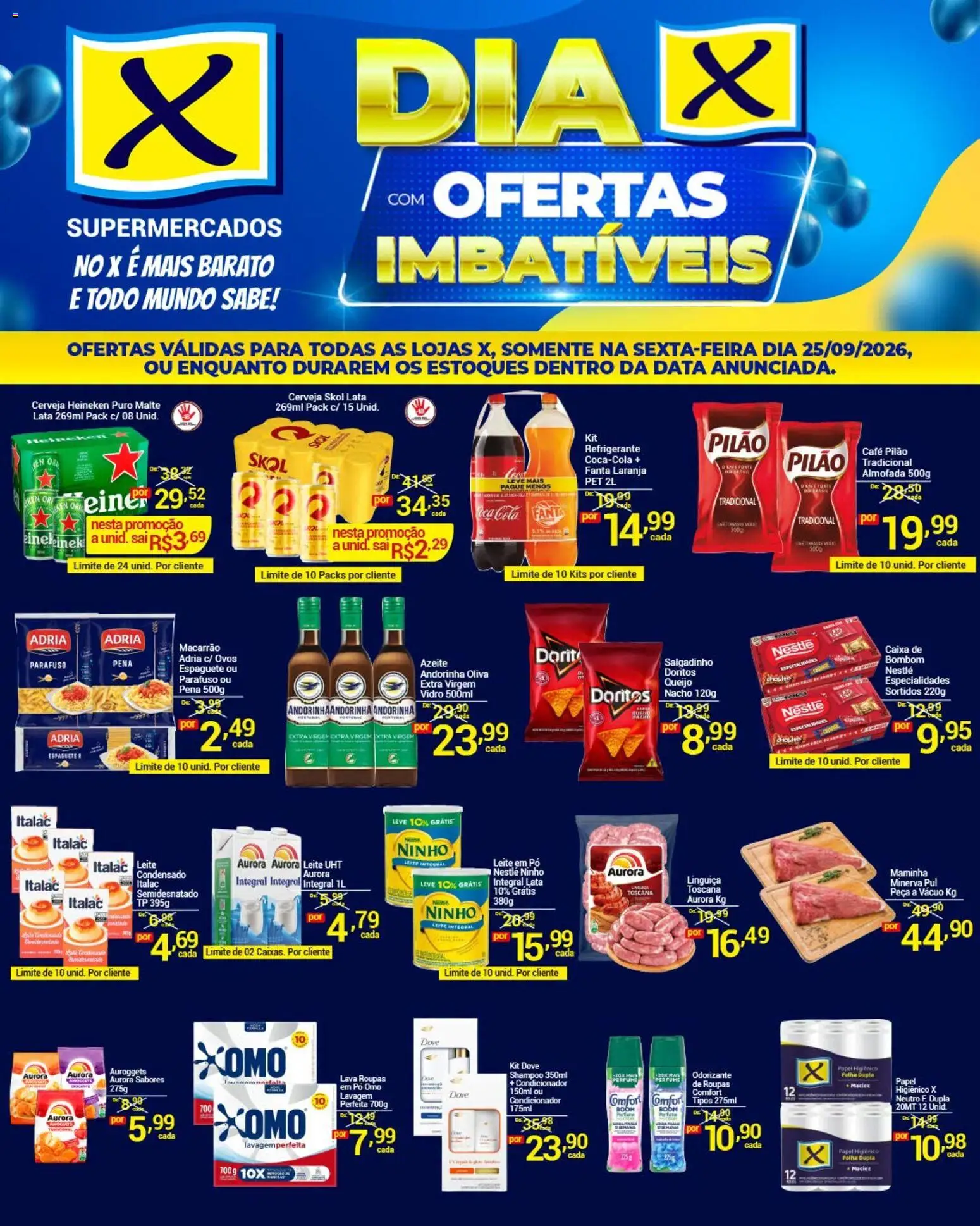 X Supermercados Folheto - válido de 25/09/2026 | Página: 1 | Produtos: Espaguete, Cola, Macarrão, Café pilão