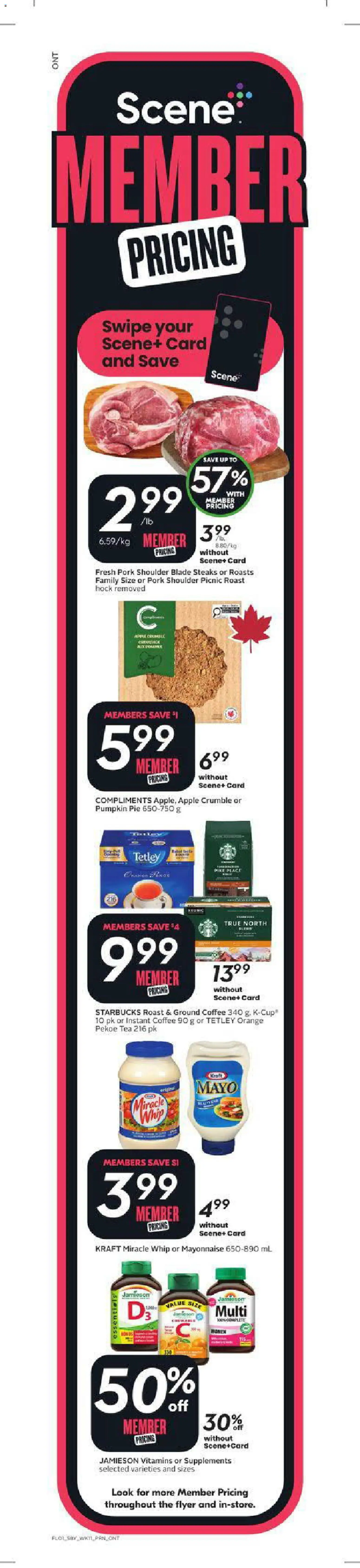 Sobeys flyer valid from Jul 9, 2026 | Page: 2 | Products: Tea, Coffee, Pumpkin, Pork