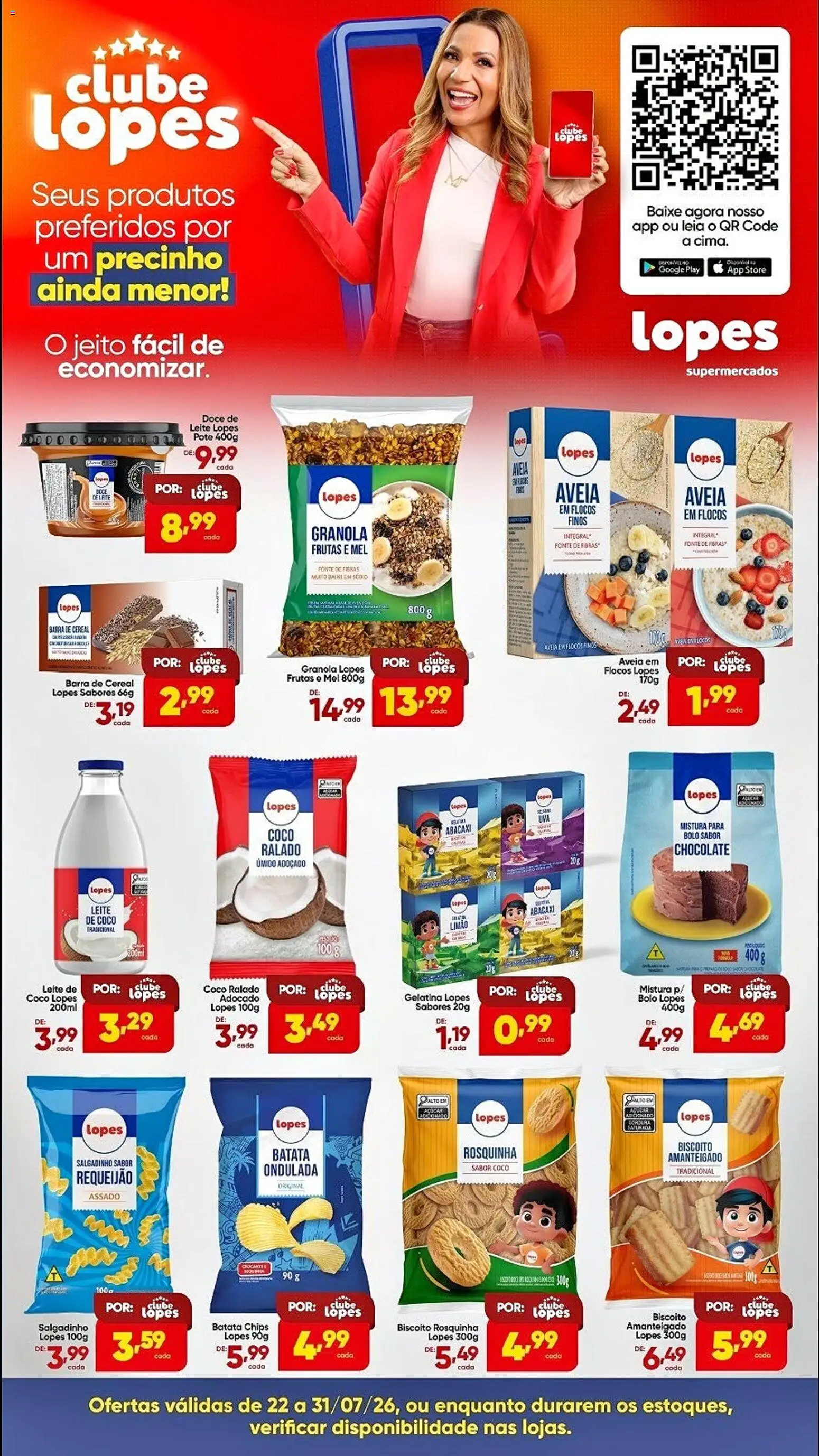 Lopes Supermercados Folheto - válido de 22/07/2026 | Página: 1 | Produtos: Leite, Baixo, Flocos, Açúcar