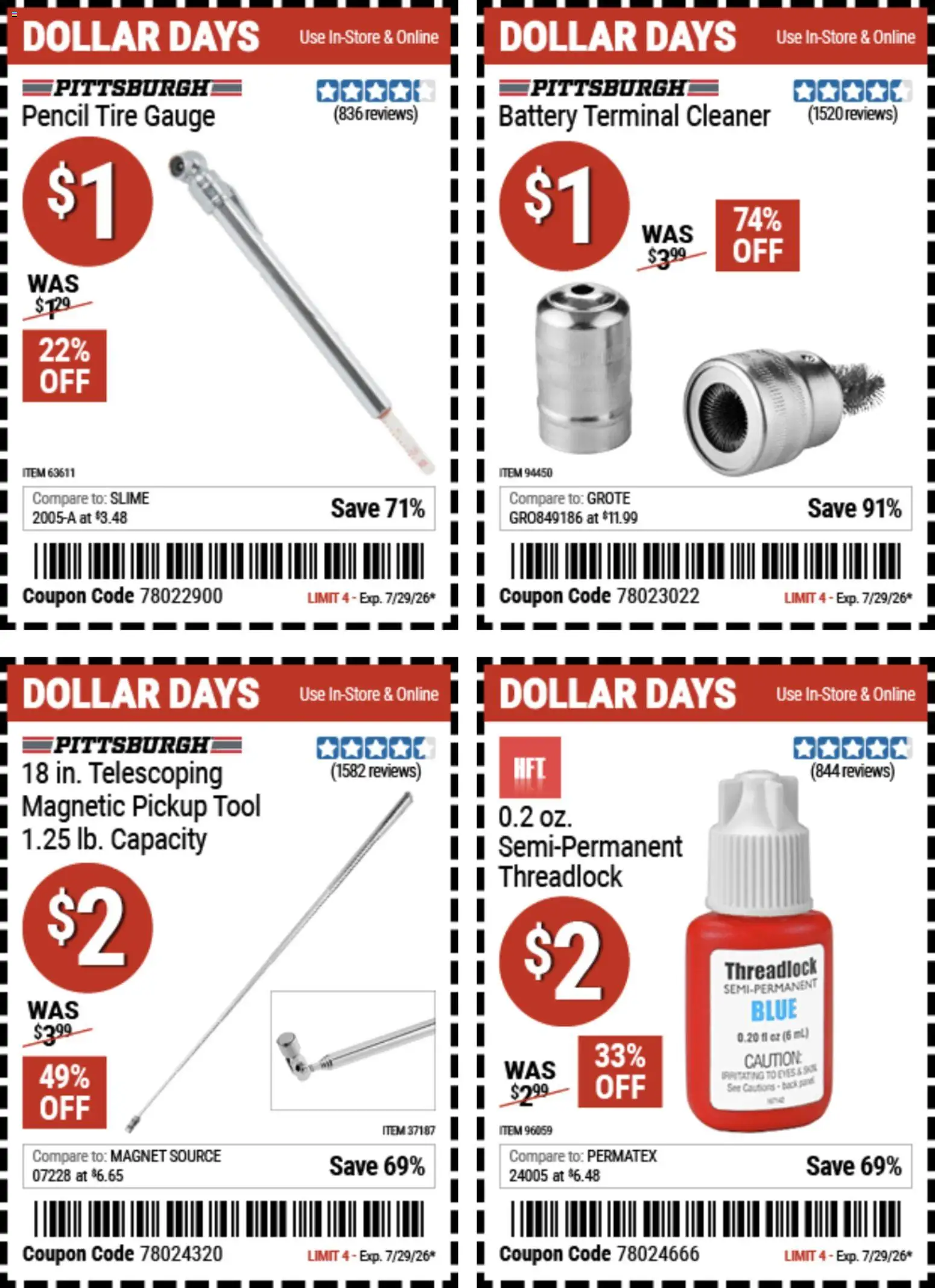 Harbor Freight Dollar Days - valid from 07/16/2026 | Page: 1 | Products: Pencil, Battery, Magnet, Tire