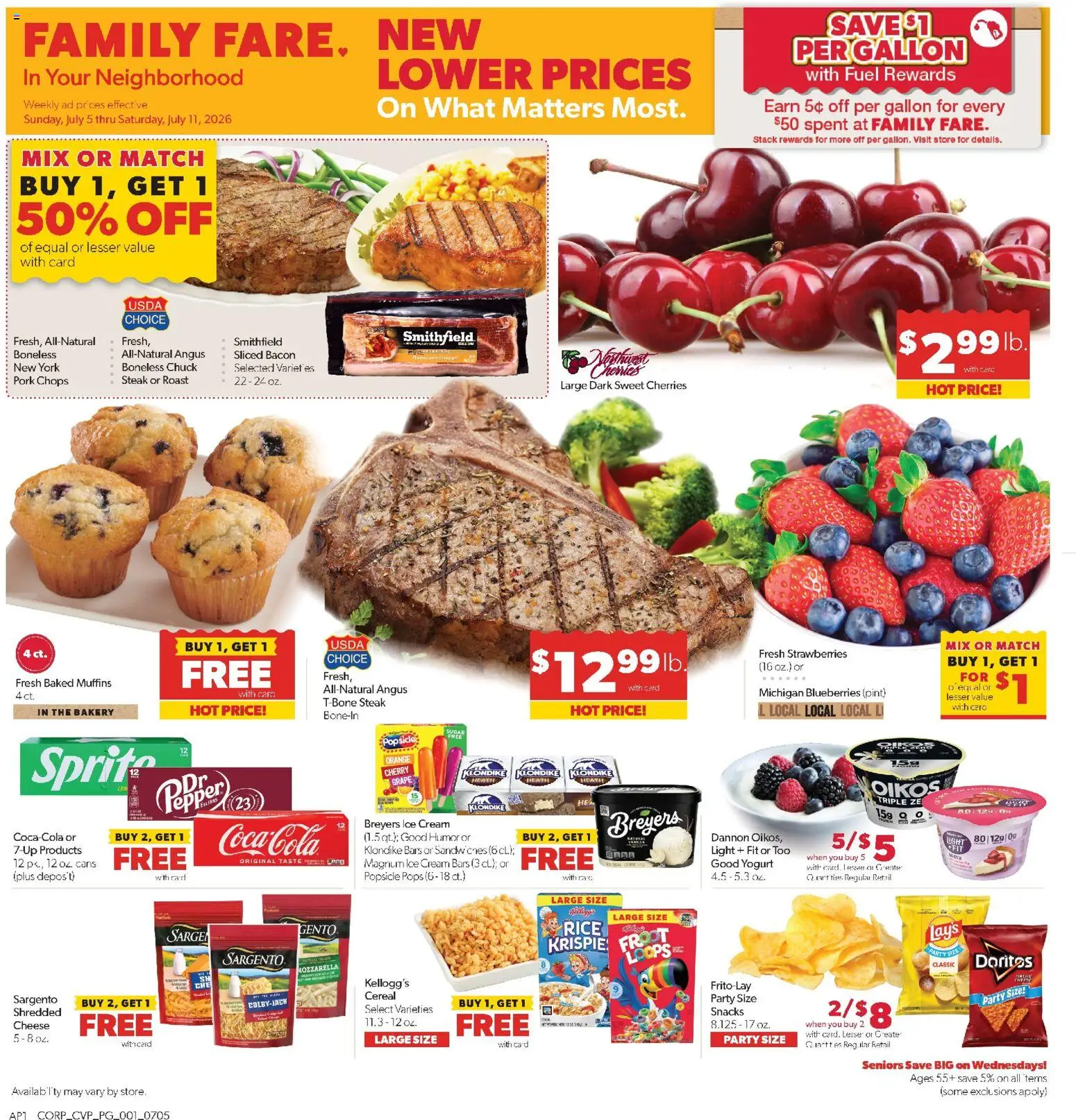 Family Fare Weekly Ad - valid from 07/05/2026 | Page: 1 | Products: Rice, Strawberries, Cream, Pepper