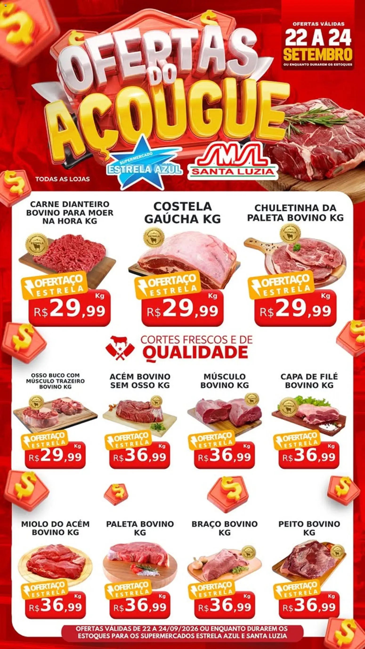 Estrela Azul Folheto - válido de 22/09/2026 | Página: 2 | Produtos: Músculo bovino, Acém, Carne