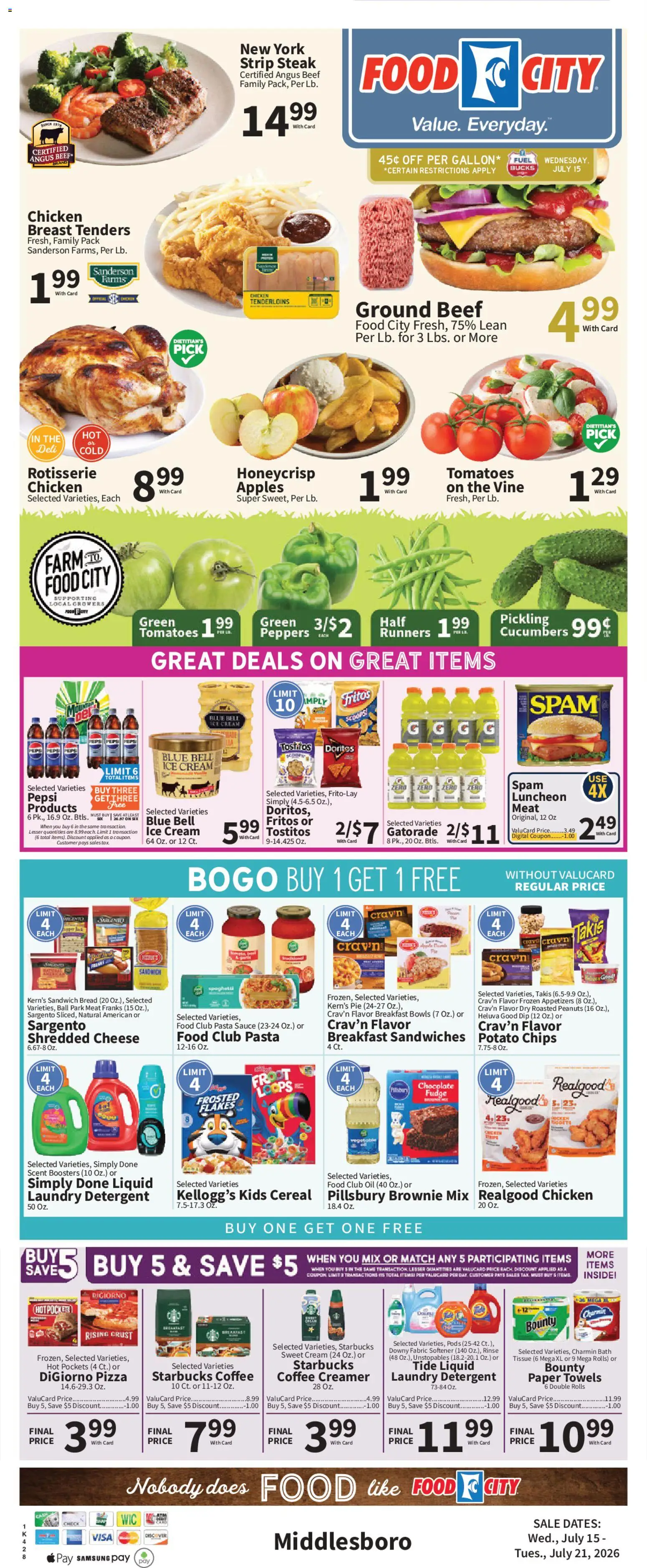 Food City Weekly Ad - valid from 07/15/2026 | Page: 3 | Products: Peppers, Oil, Chips, Ice cream