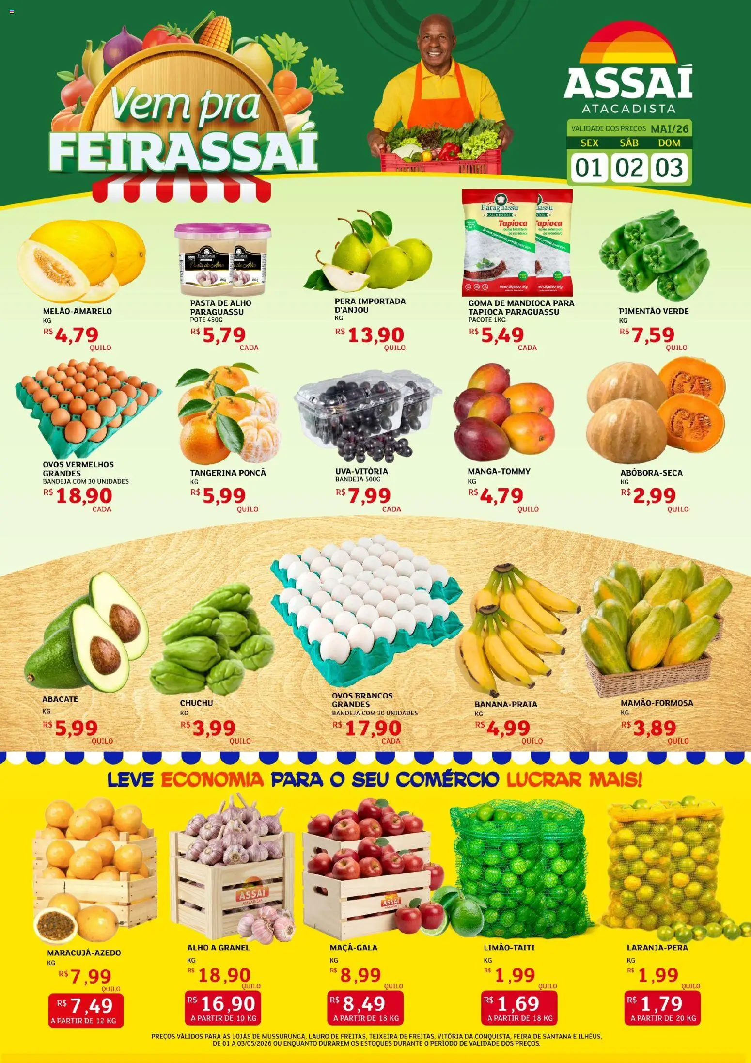 Assaí Atacadista Folheto - válido de 01.05.2026 | Página: 1 | Produtos: Alho, Ovos, Pasta, Bandeja