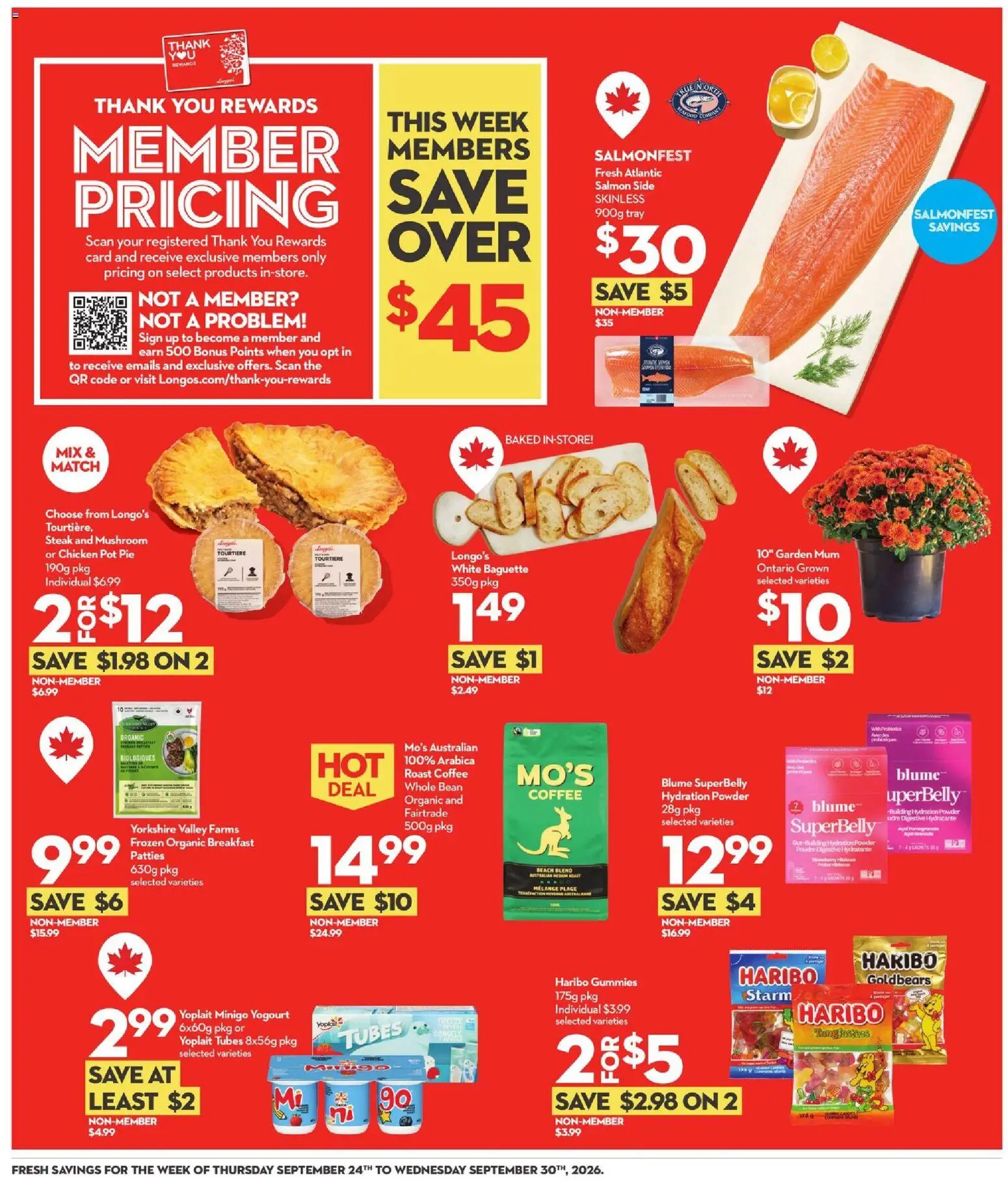 Longo's flyer valid from Sep 24, 2026 | Page: 4 | Products: Pomegranate, Powder, Coffee, Chicken