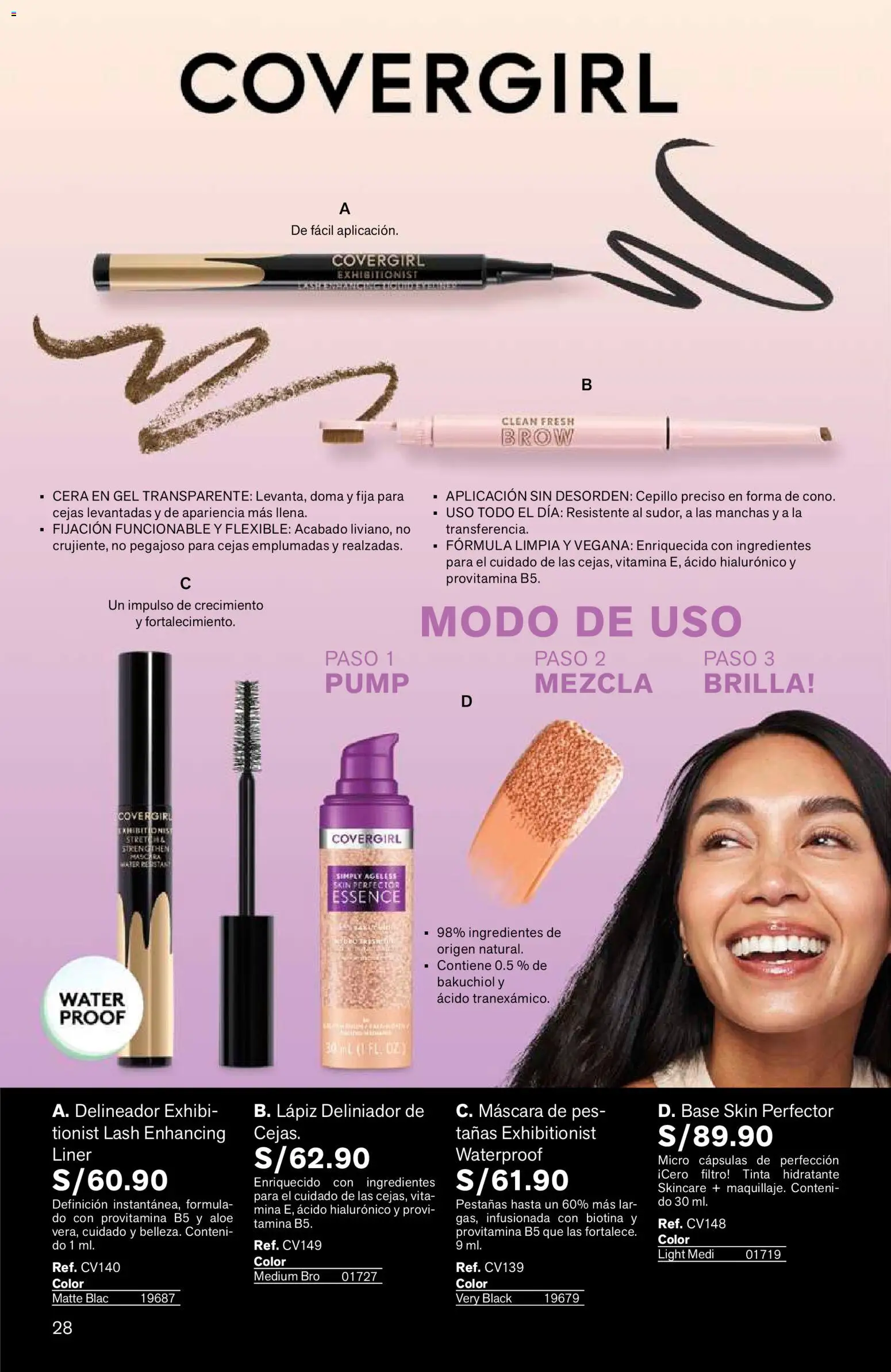 Catálogo Leonisa válido desde 24/08/2026 | Página: 28 | Productos: Máscara, Delineador, Ingredientes
