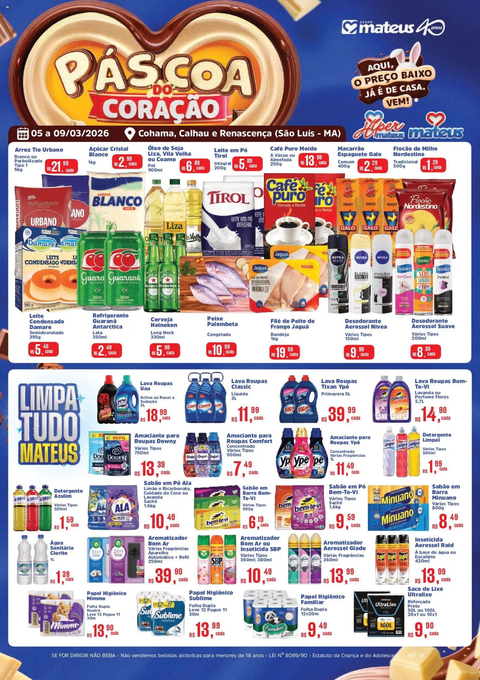 Mateus Folheto - válido de 05.03.2026 | Página: 1 | Produtos: Espaguete, Pó, Desodorante, Leite