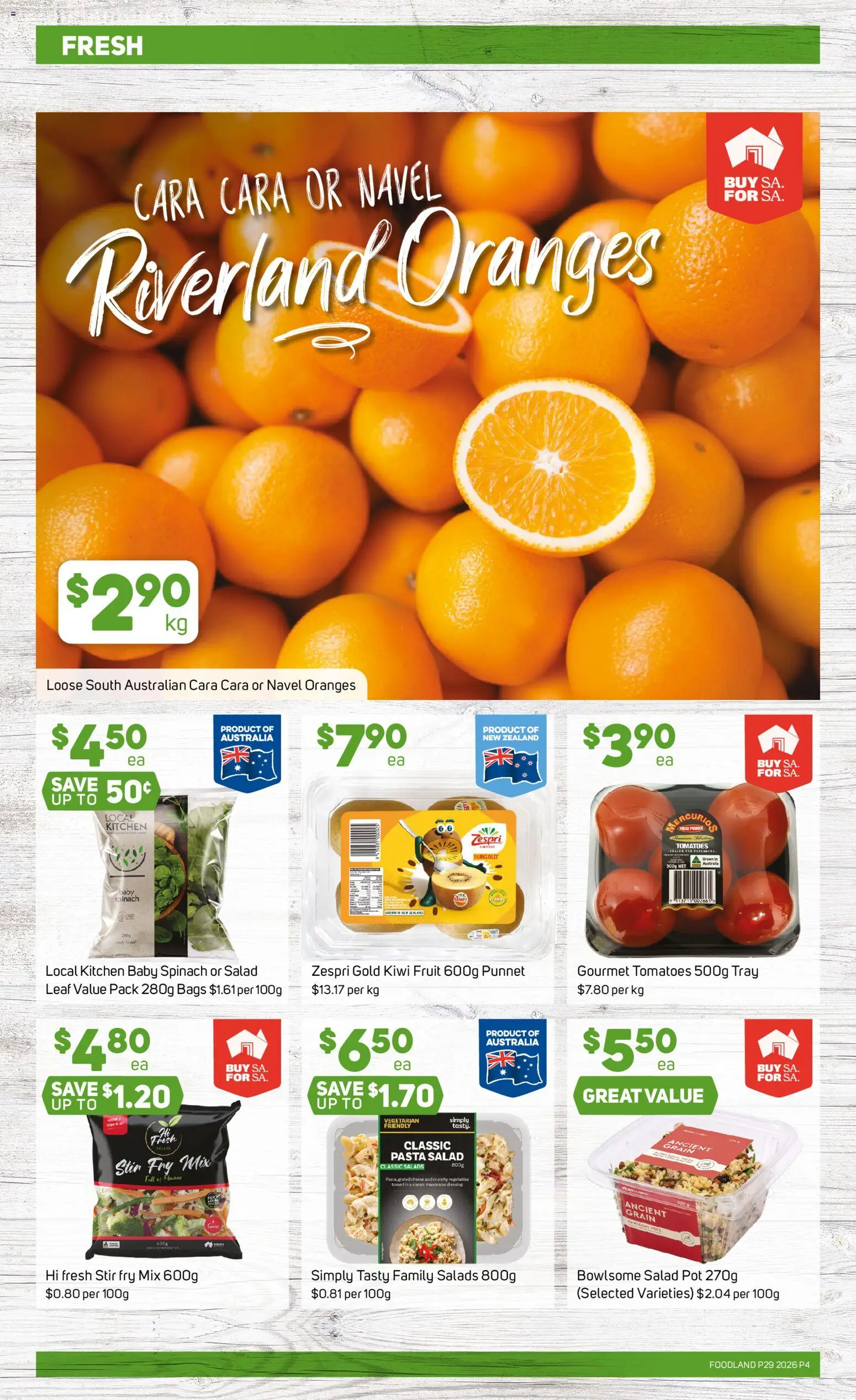 Foodland catalogue - valid from 15/07/2026 | Page: 4 | Products: Oranges, Tomatoes, Salad, Vegetables