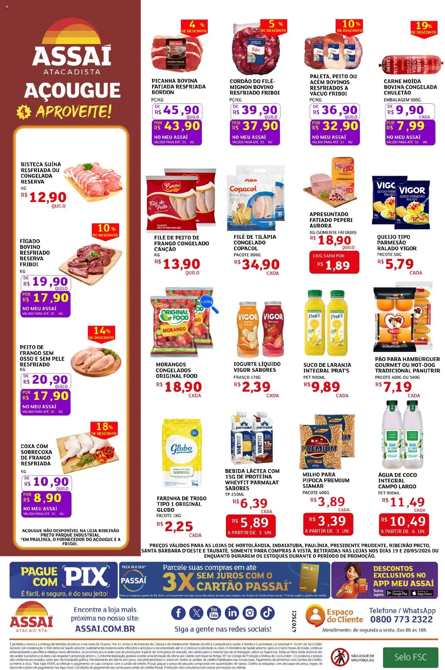 Assaí Atacadista Folheto - válido de 19.05.2026 | Página: 2 | Produtos: Tilápia, Morangos, Queijo parmesão, Carne moída