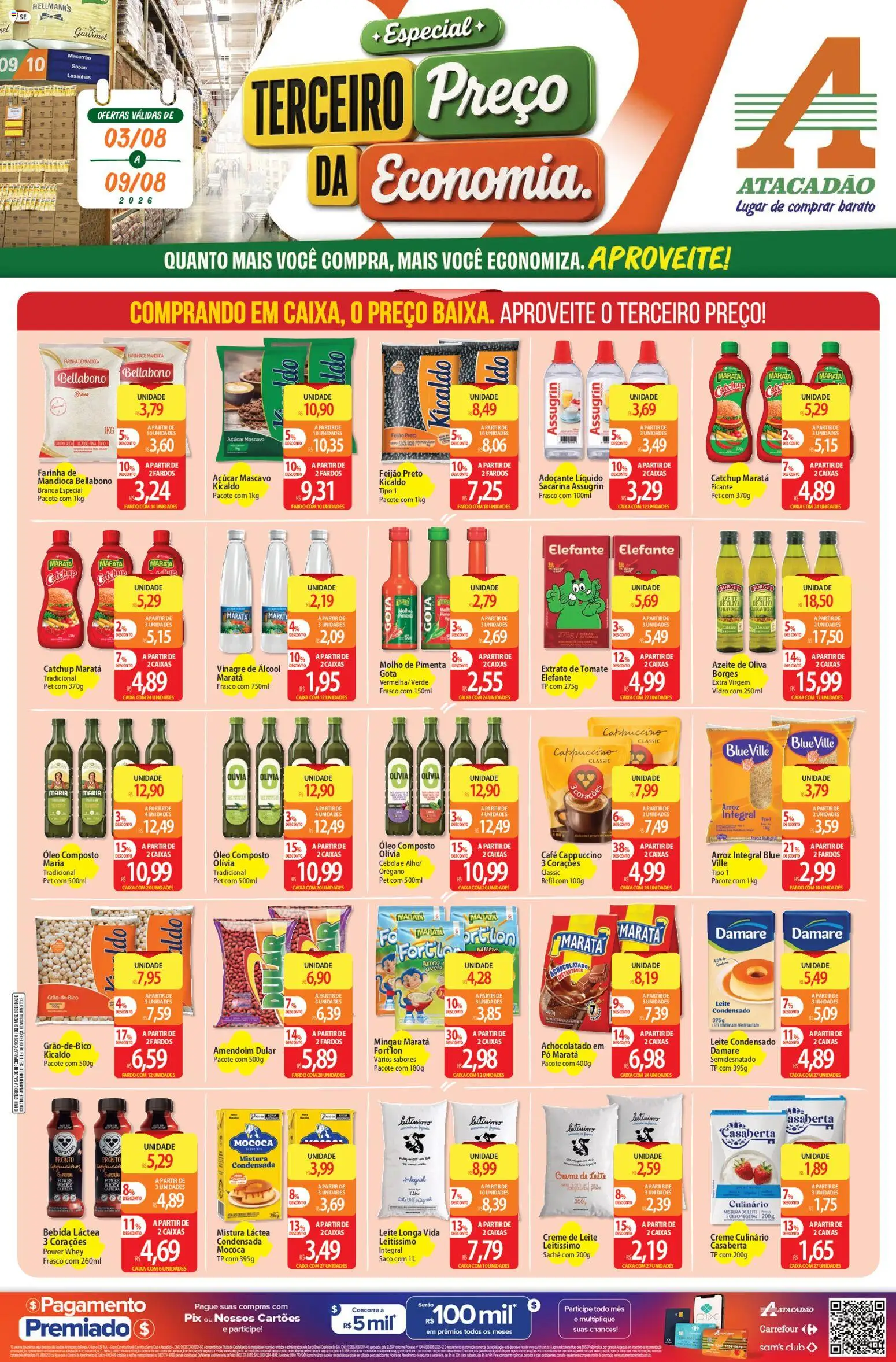 Atacadão Folheto - válido de 03/08/2026 | Página: 1 | Produtos: Pó, Adoçante, Leite condensado, Extrato de tomate