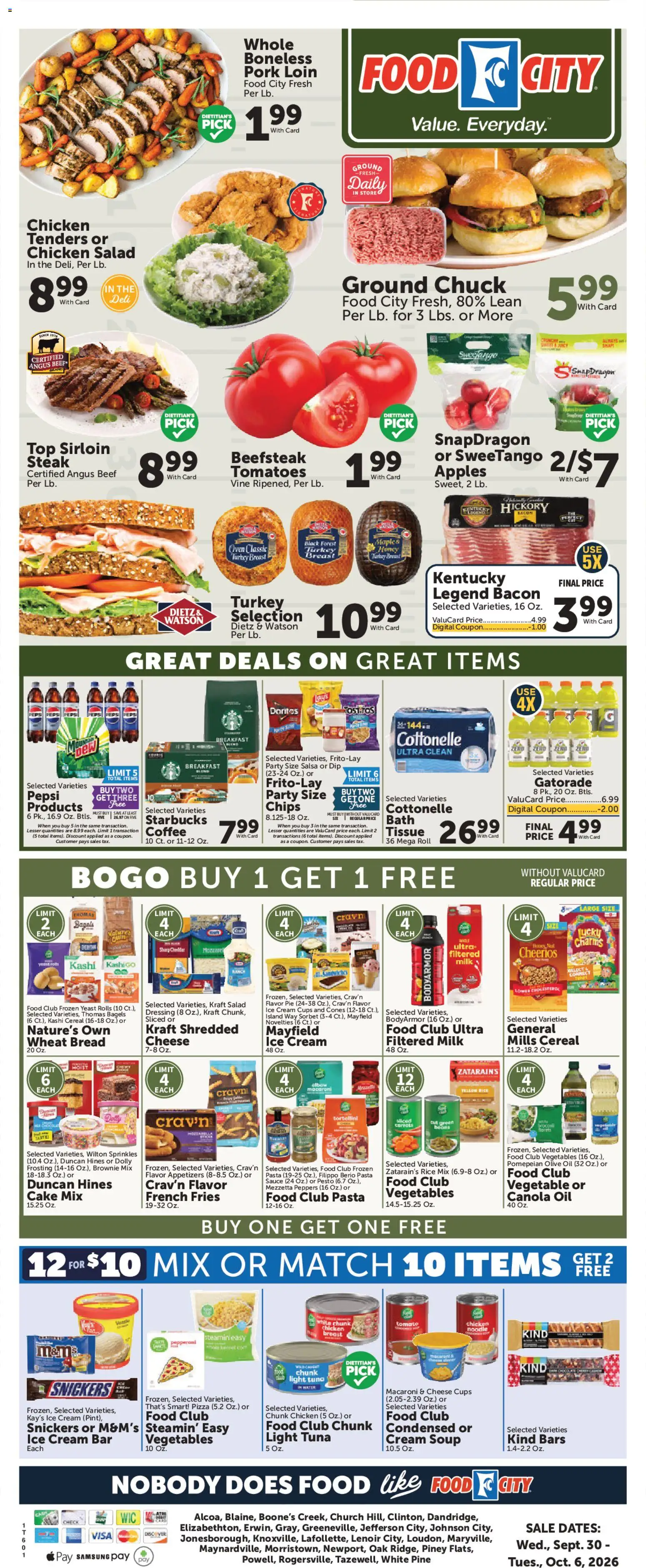 Food City Weekly Ad - valid from 09/30/2026 | Page: 3 | Products: Pork loin, Turkey breast, Cheese, Pork