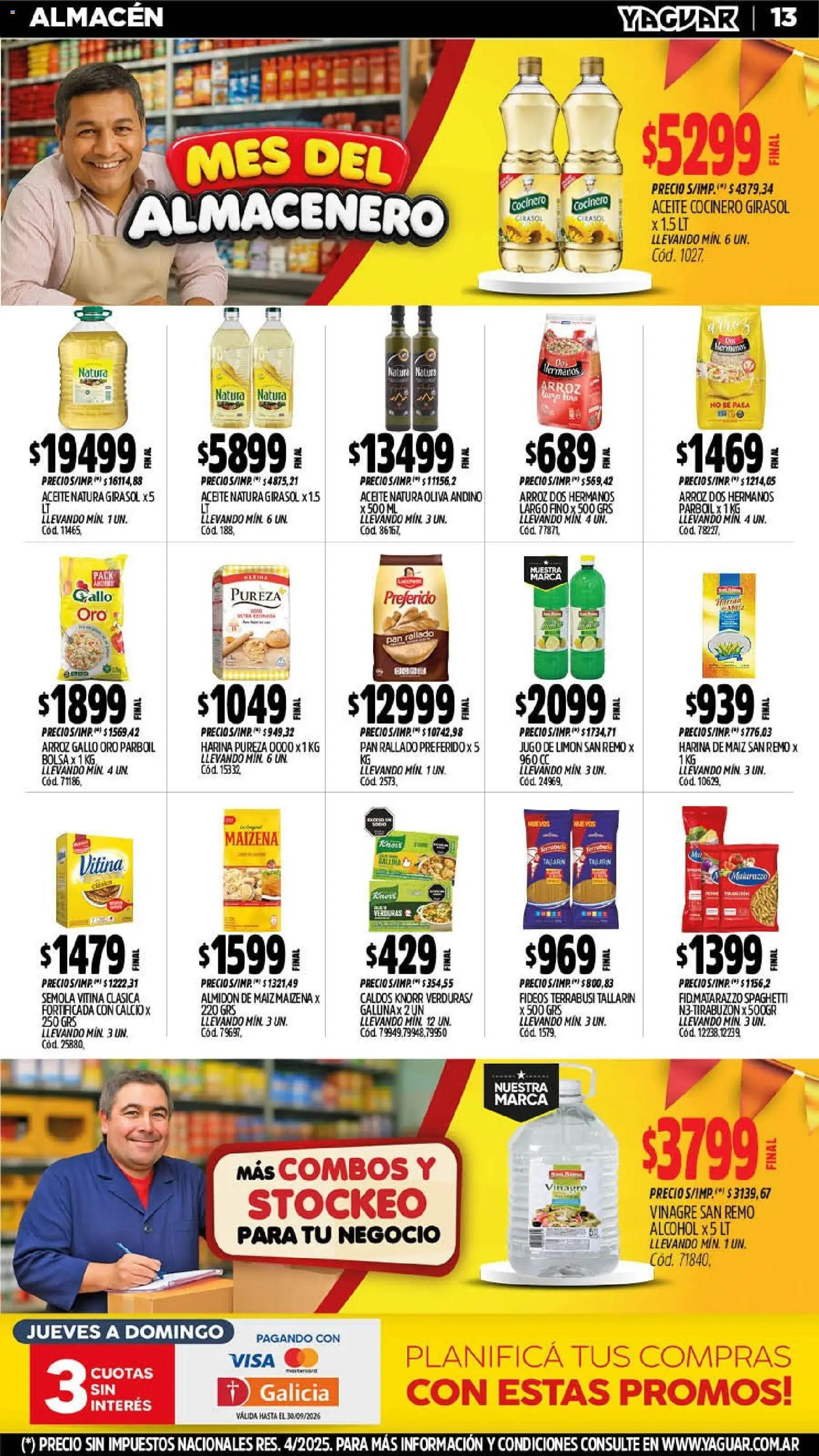 Yaguar - Oferta Semanal Chaco │ válido desde el 07/09/2026 | Página: 13 | Productos: Aceite, Limón, Alcohol, Fideos