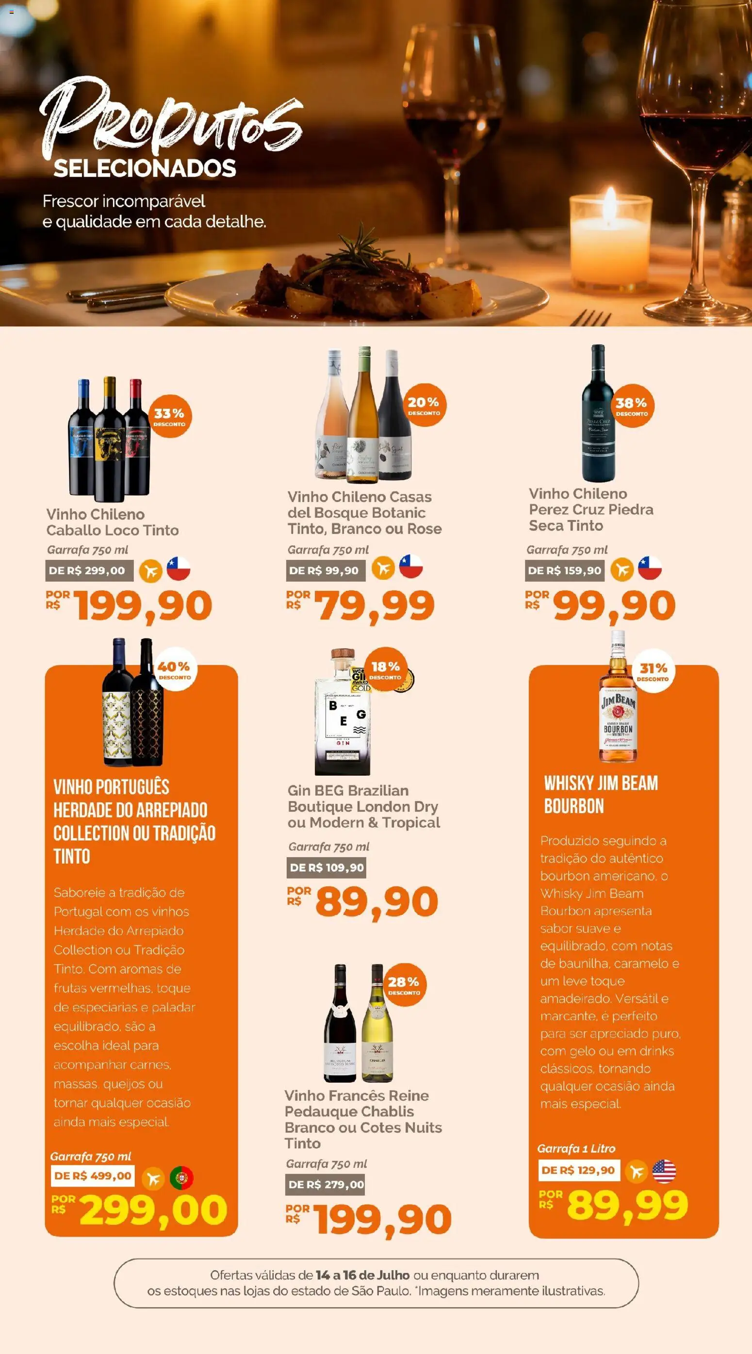 Oba Hortifruti Folheto - válido de 14/07/2026 | Página: 8 | Produtos: Whisky, Vinho, Bourbon, Gin