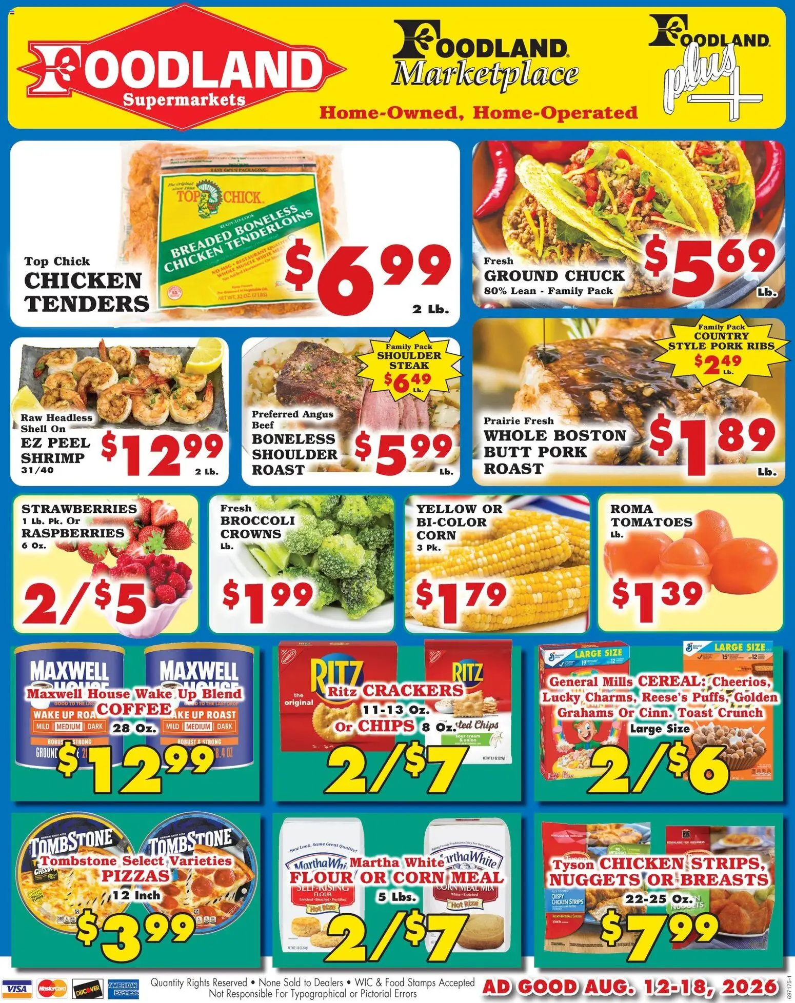 Foodland Weekly Ad - Supermarkets - valid from 08/12/2026 | Page: 1 | Products: Crackers, Tomatoes, Sour cream, Cereal