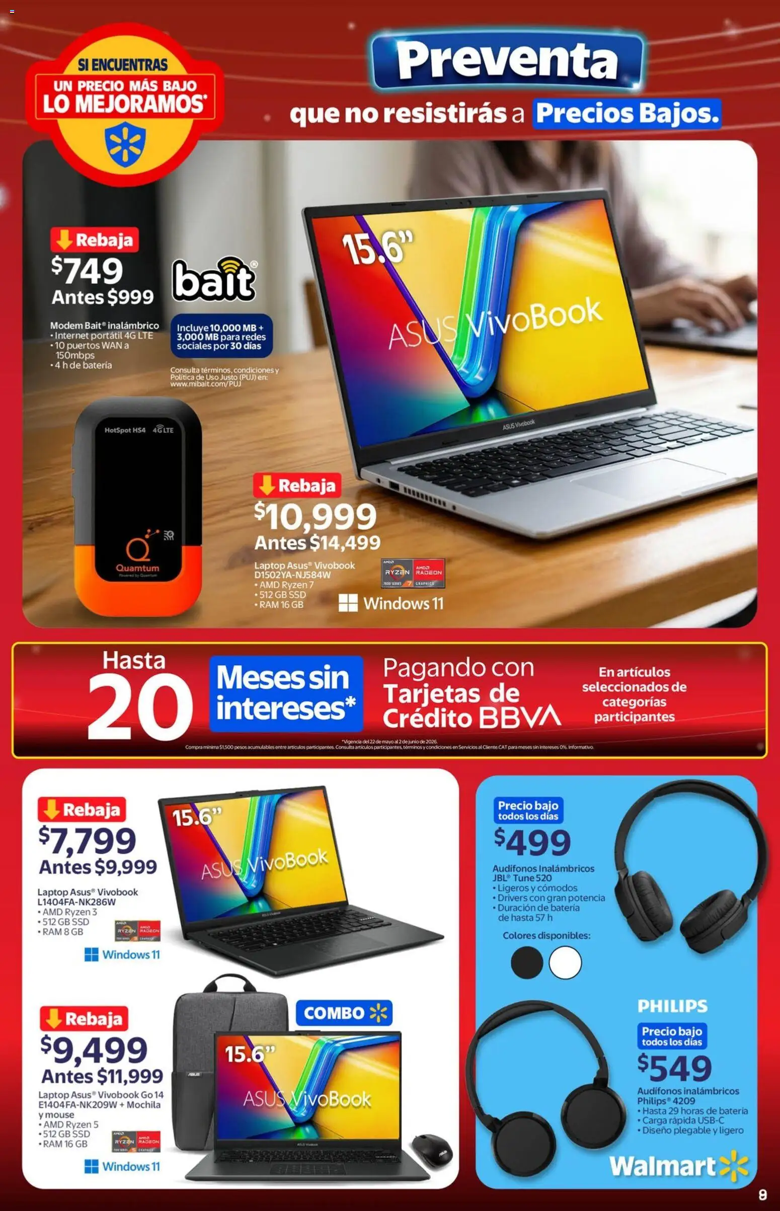 Nuevas ofertas de Walmart válidas en toda la República Mexicana desde el 22.05.2026. ¡Encuentra las mejores ofertas en Walmart folleto Preventa gue no resistirás a precios bajos! | Página: 9