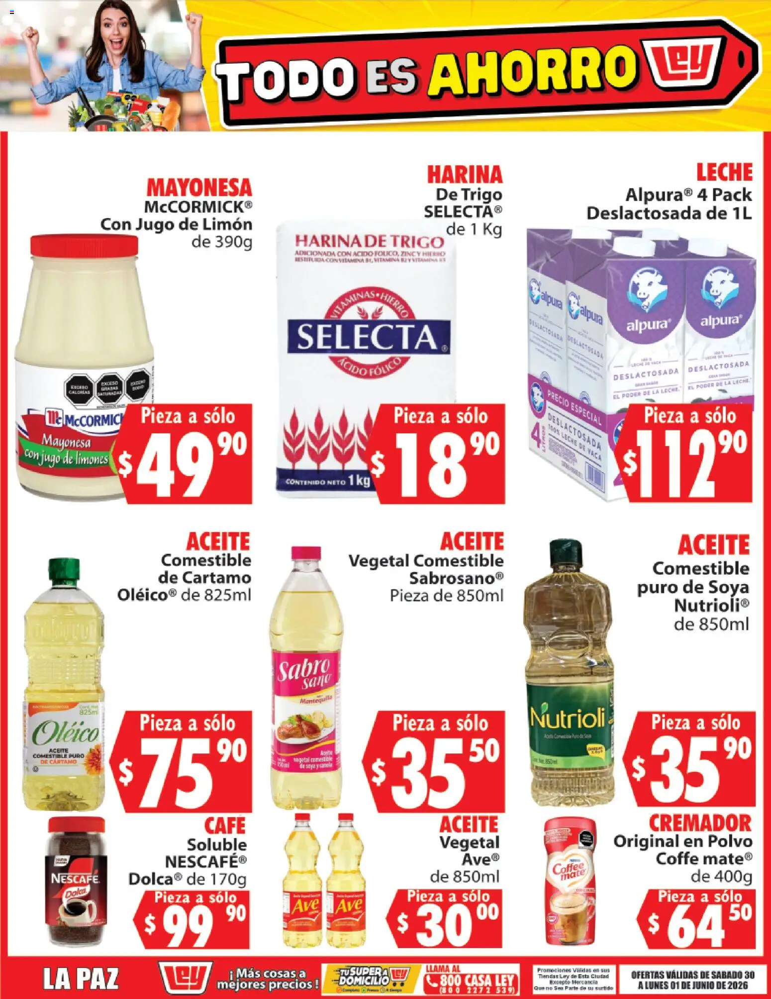 Nuevas ofertas de Casa Ley válidas en toda la República Mexicana desde el 30.05.2026. ¡Encuentra las mejores ofertas en Casa Ley folleto Todo es ahorro! | Página: 1 | Productos: Mayonesa, Limón, Leche, Café