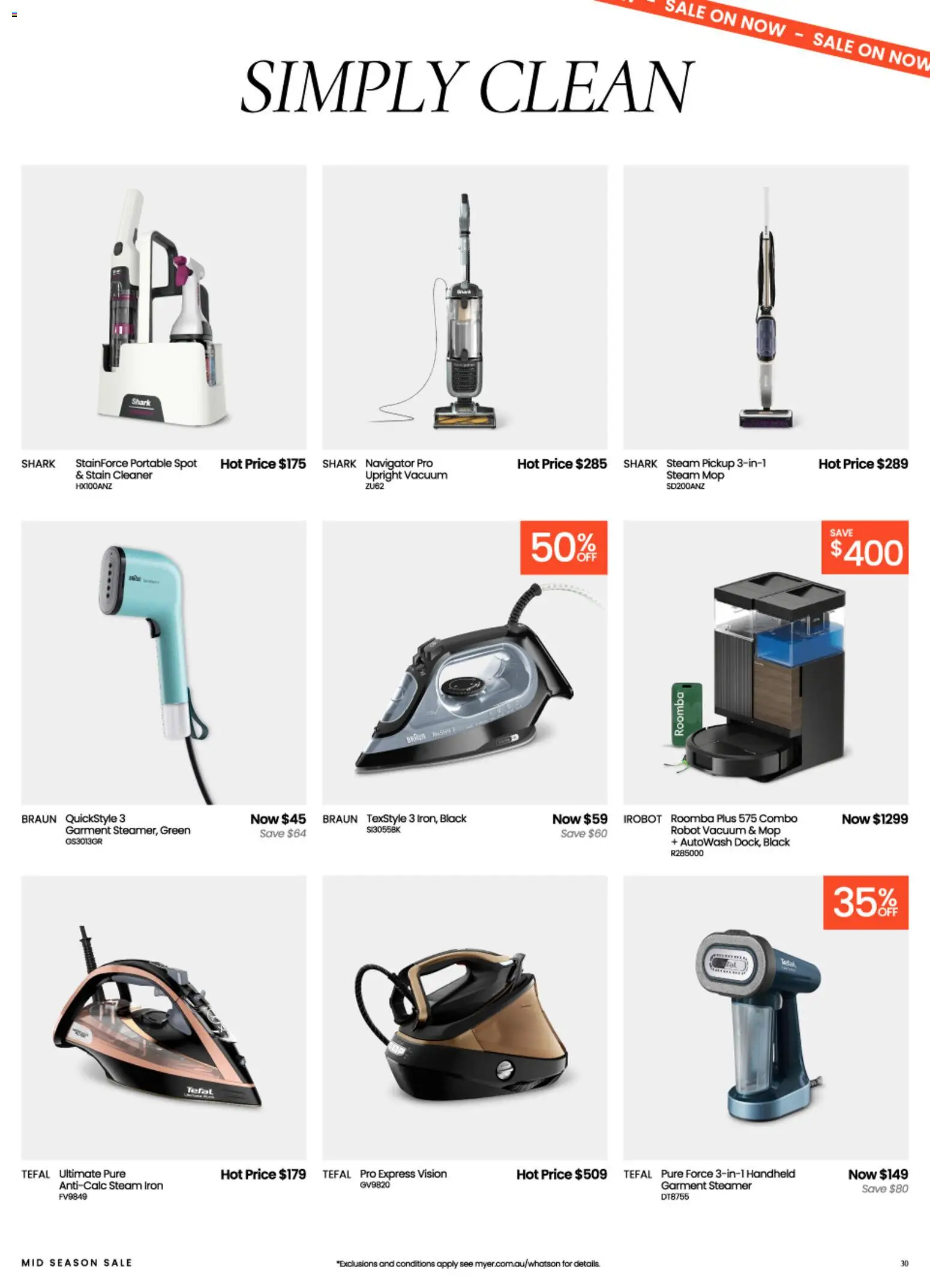 Myer catalogue - valid from 09/09/2026 | Page: 30 | Products: Cleaner, Portable, Roomba, Iron