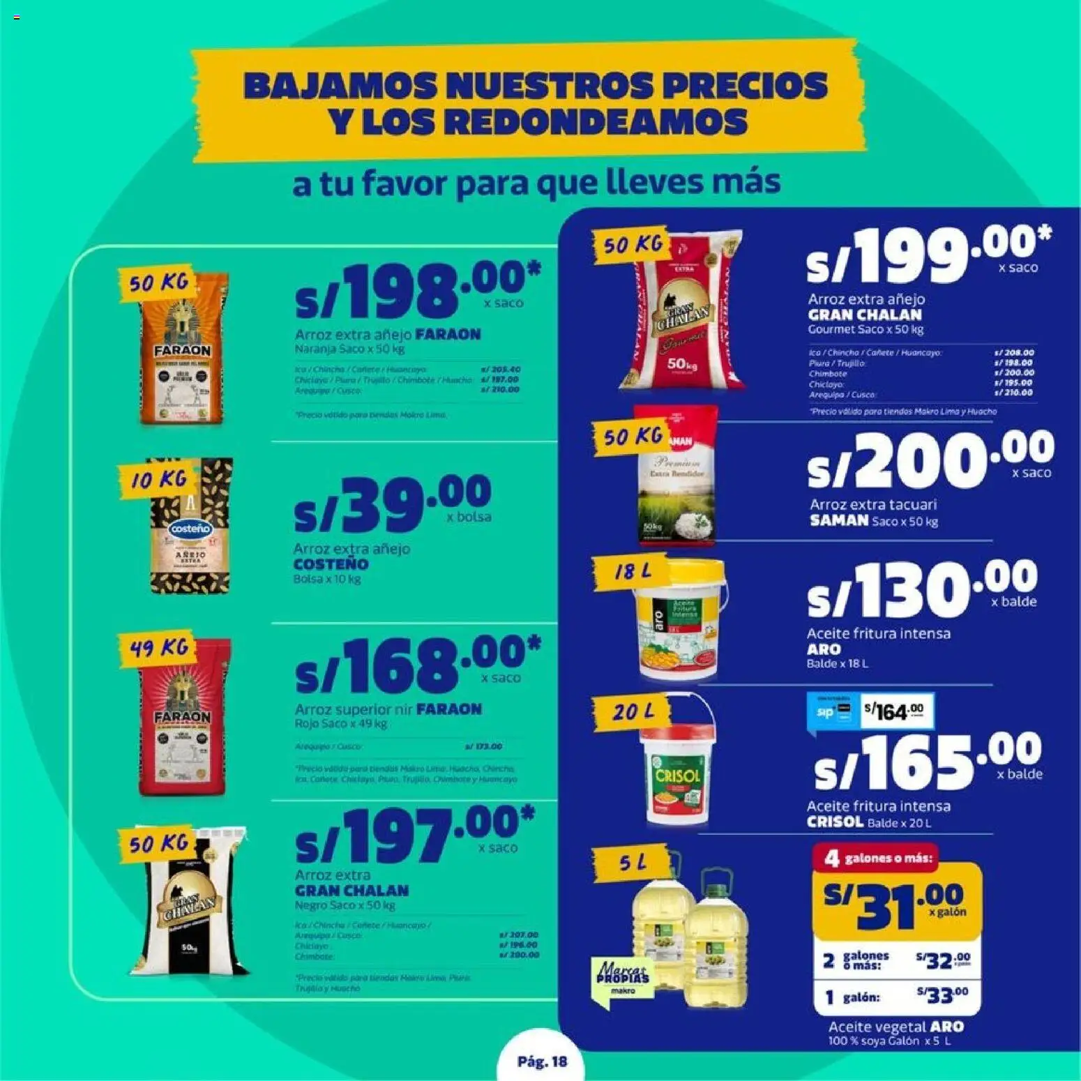 Catálogo Makro válido desde 27/08/2026 | Página: 18 | Productos: Aceite vegetal, Arroz, Saco, Bolsa