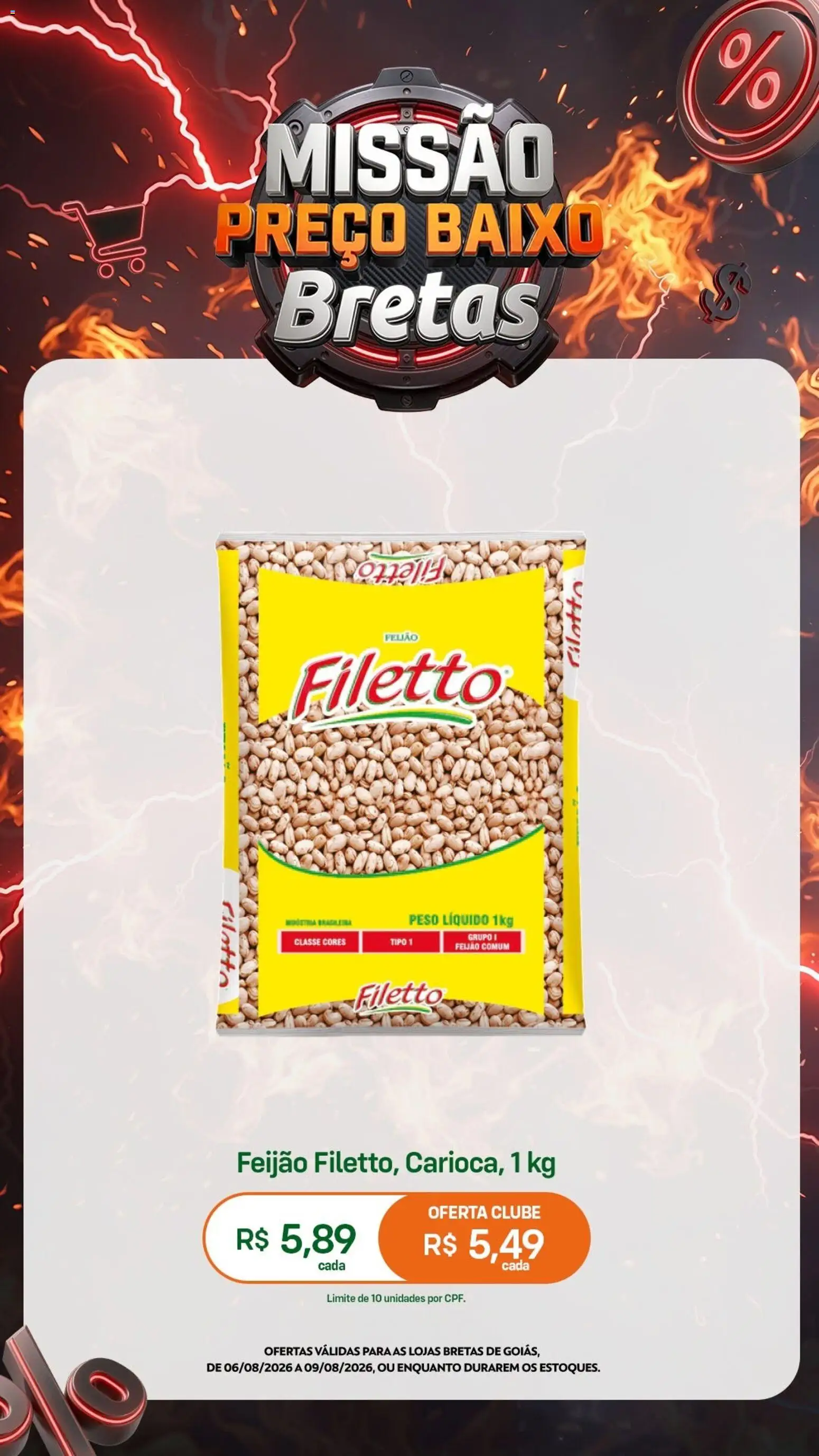 Bretas Folheto - válido de 06/08/2026 | Página: 10 | Produtos: Feijão, Baixo