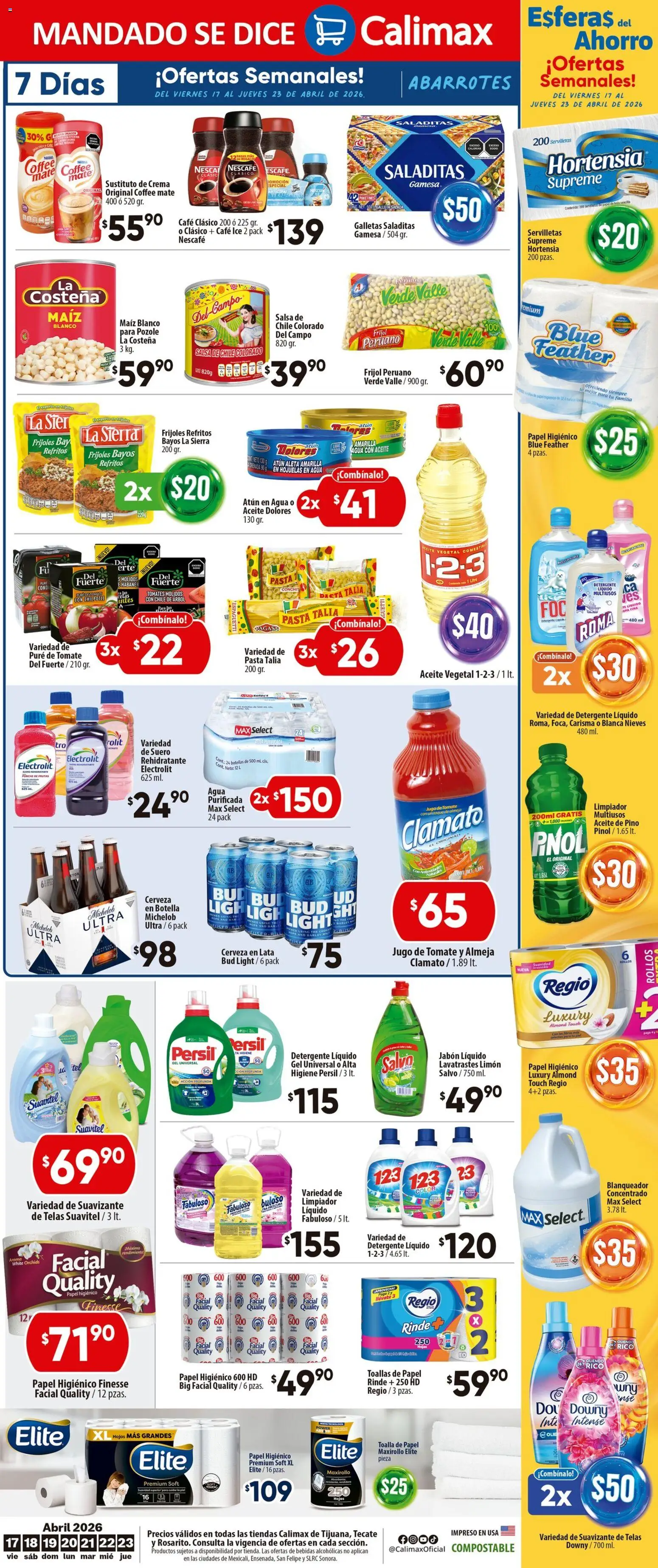 Nuevas ofertas de Calimax válidas en toda la República Mexicana desde el 17.04.2026. ¡Encuentra las mejores ofertas en Calimax folleto! | Página: 6 | Productos: Detergente, Toalla, Sierra, Servilletas
