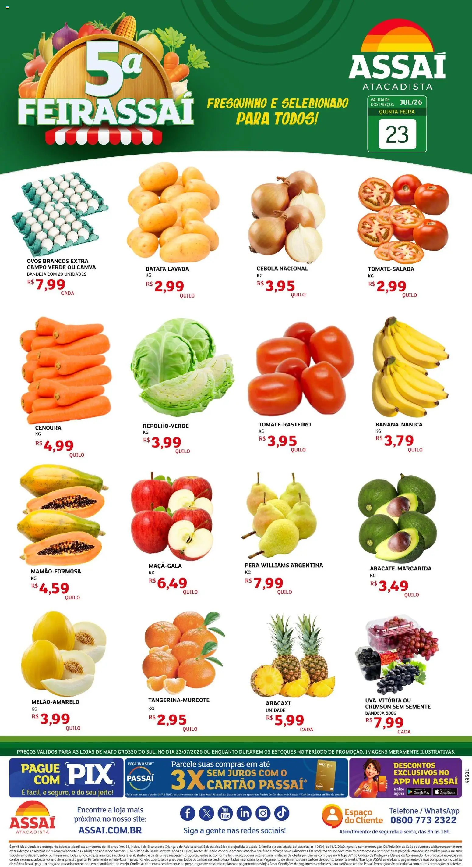 Assaí Atacadista Folheto - válido de 23/07/2026 | Página: 1 | Produtos: Pera, Ovos, Abacaxi, Bebida