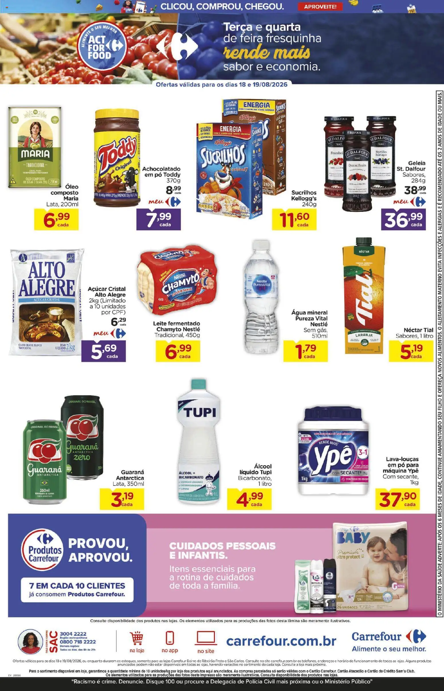 Carrefour Bairro Folheto - válido de 18/08/2026 | Página: 3 | Produtos: Achocolatado, Leite, Óleo, Açúcar
