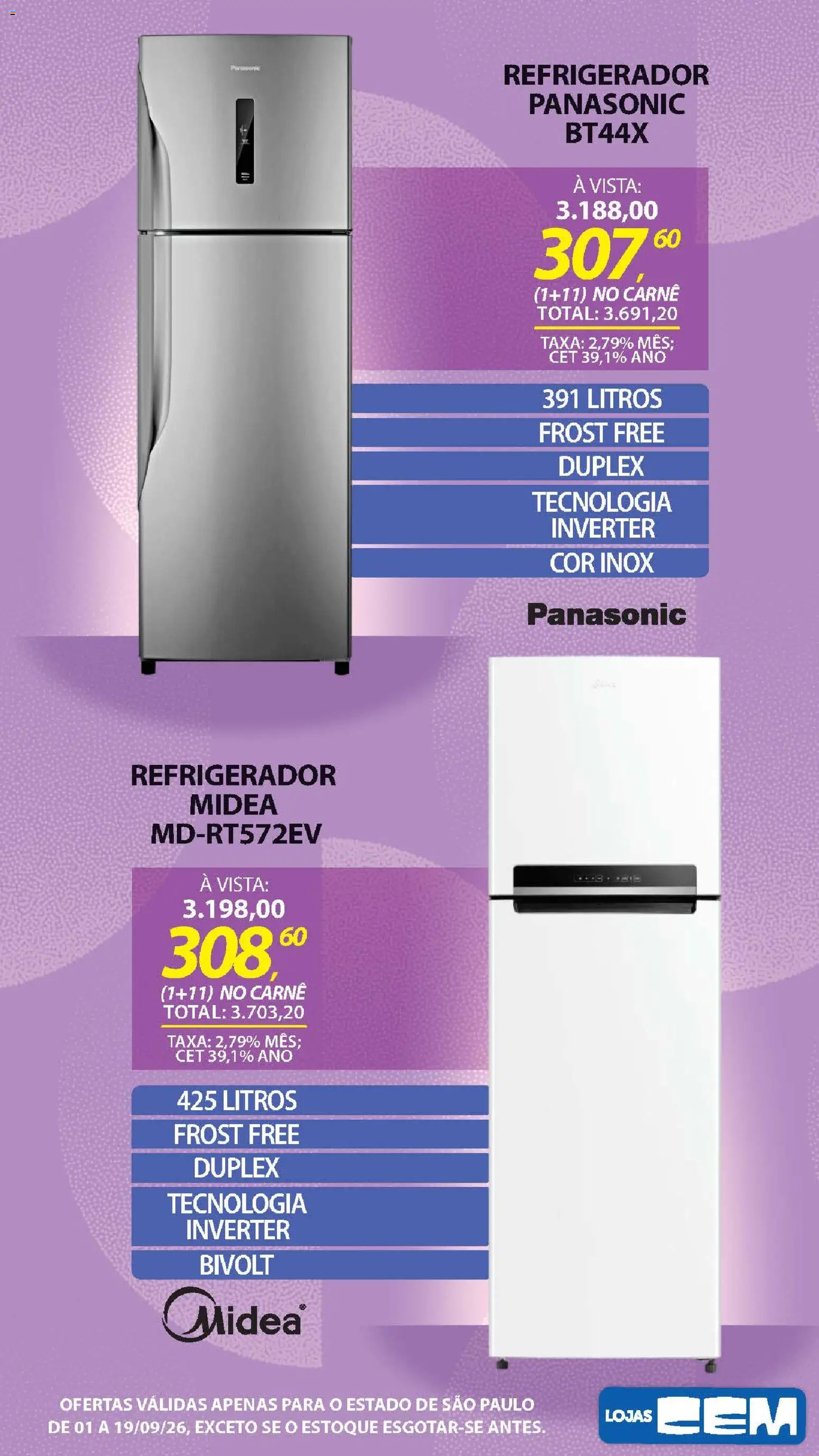 Lojas Cem Folheto - válido de 01/09/2026 | Página: 47 | Produtos: Refrigerador, Carne