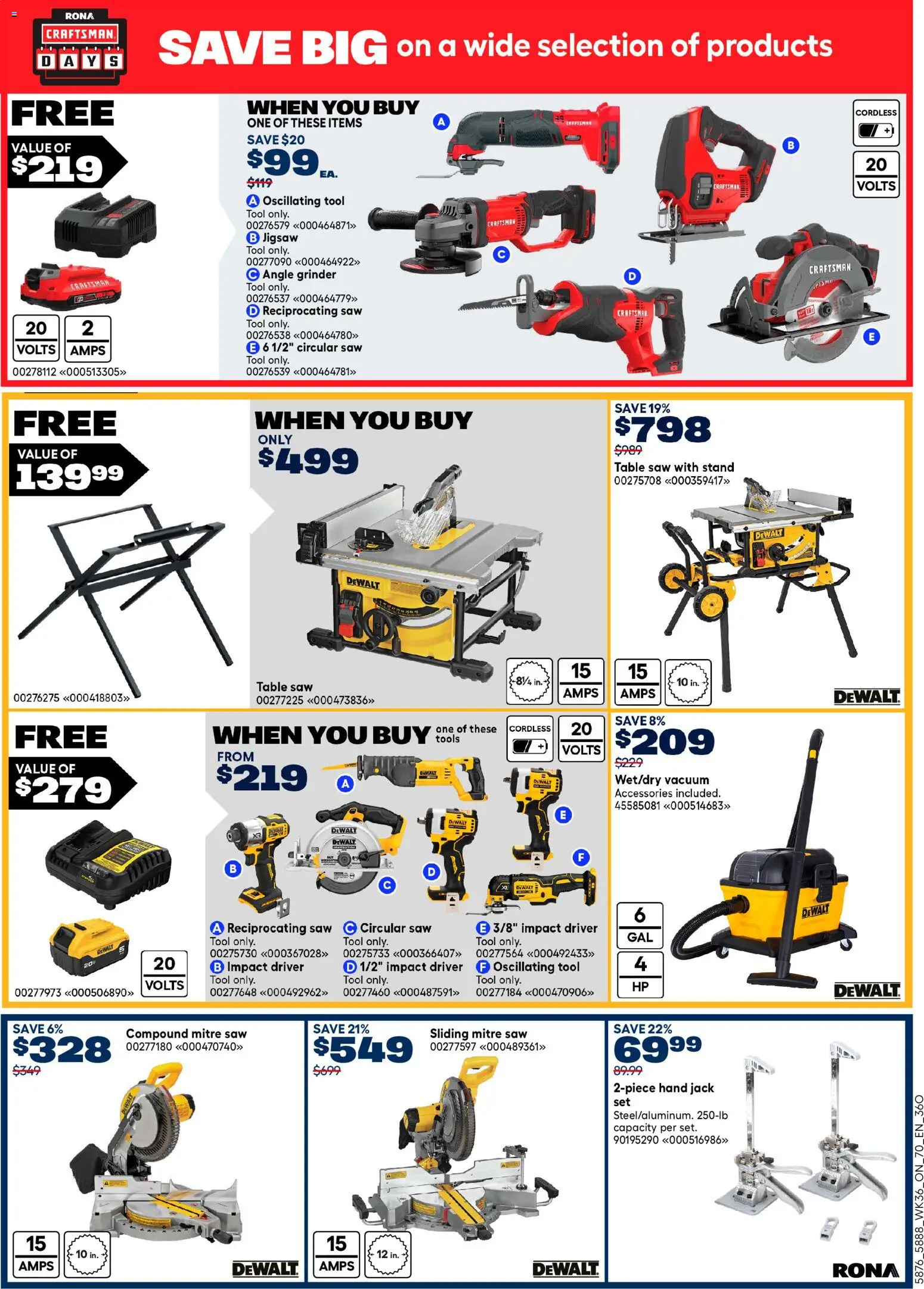 Rona flyer valid from Oct 1, 2026 | Page: 20 | Products: Jigsaw, Grinder, Tools, Table