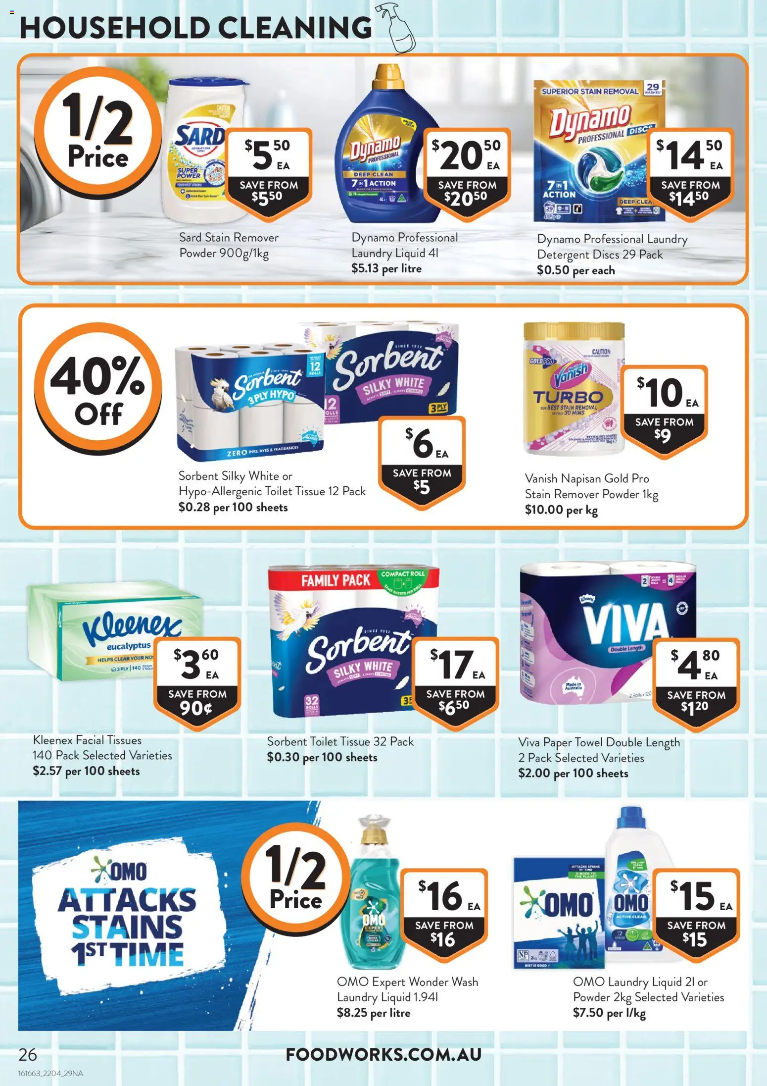 Foodworks catalogue - valid from 22.04.2026 | Page: 26 | Products: Toilet, Stain remover, Detergent, Tissues