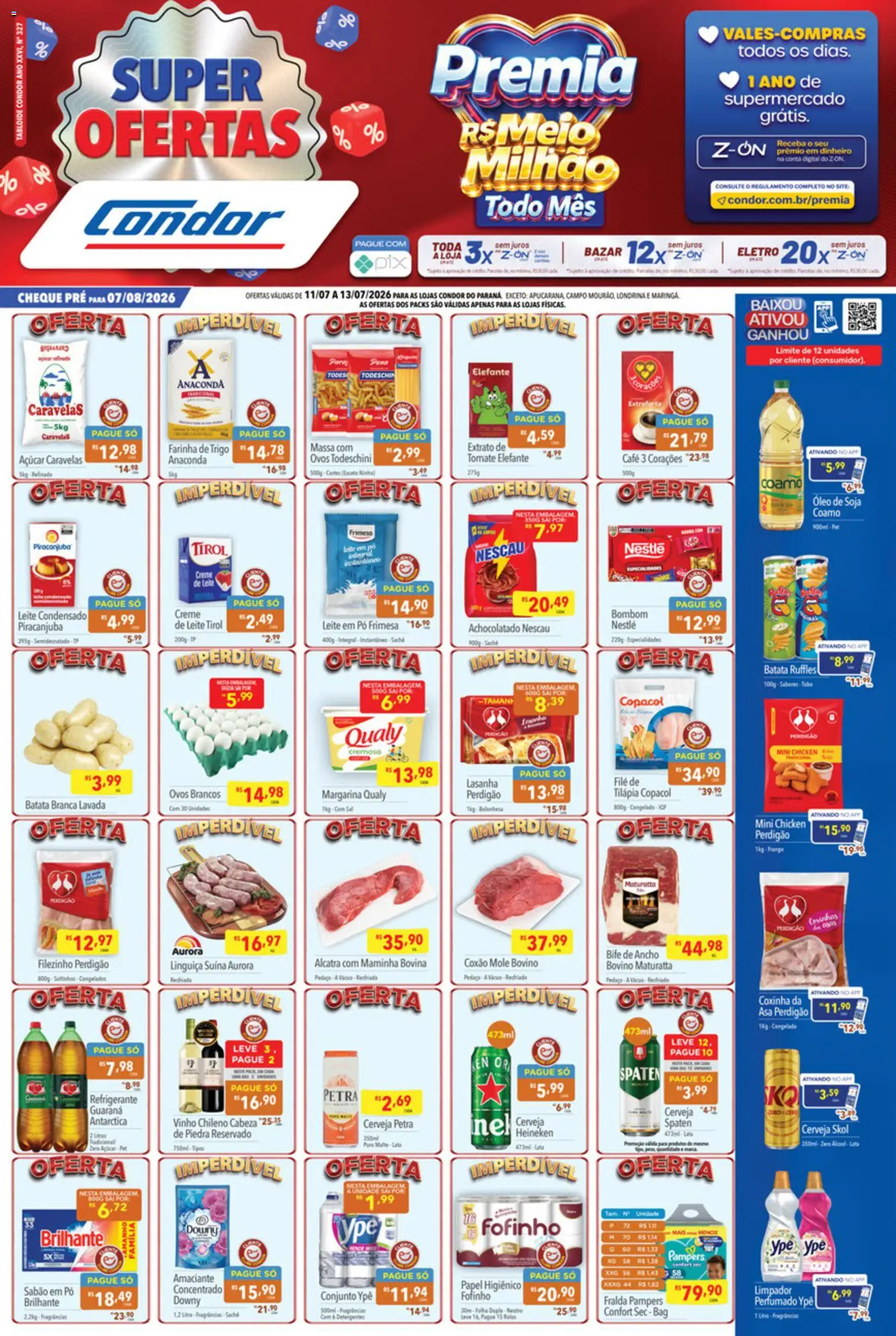 Supermercados Condor Folheto - válido de 11/07/2026 | Página: 1 | Produtos: Sabão em pó, Açúcar, Batata, Margarina