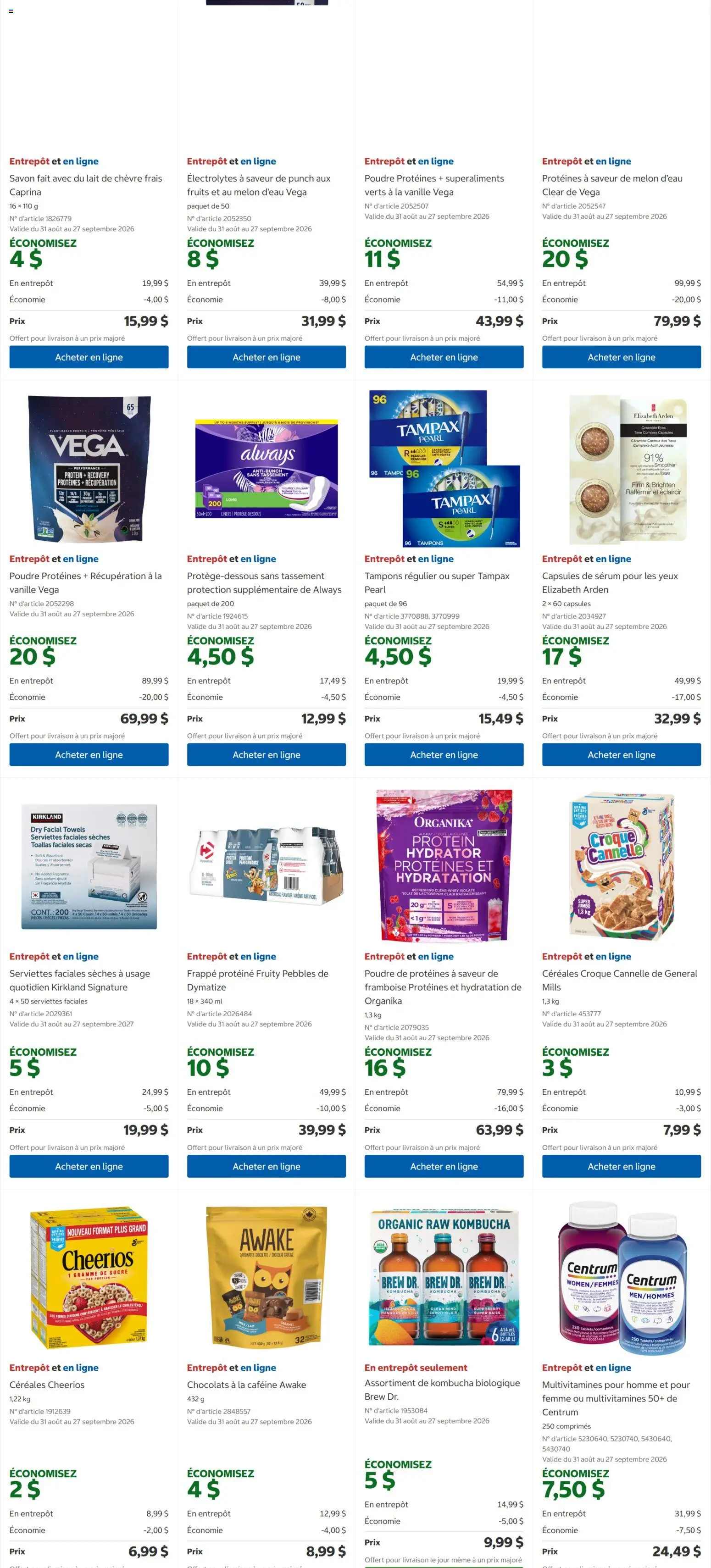 Costco flyer valid from Aug 31, 2026 | Page: 4 | Products: Mango, Towels, Tampons, Capsules