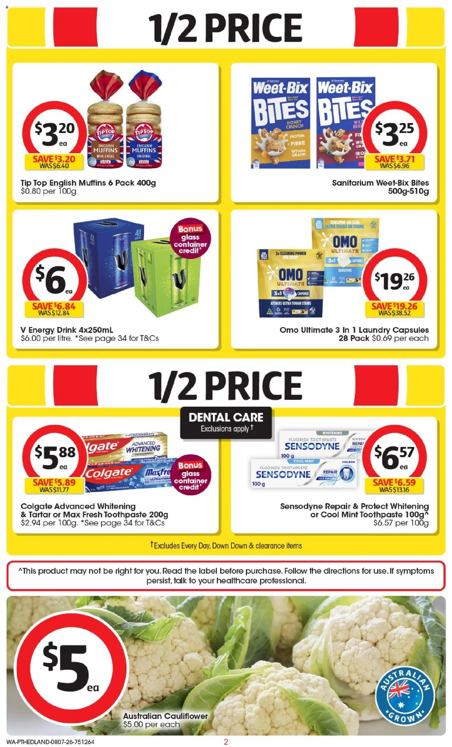 Coles catalogue - valid from 08/07/2026 | Page: 2 | Products: Energy drink, Cauliflower, Laundry, Dental care