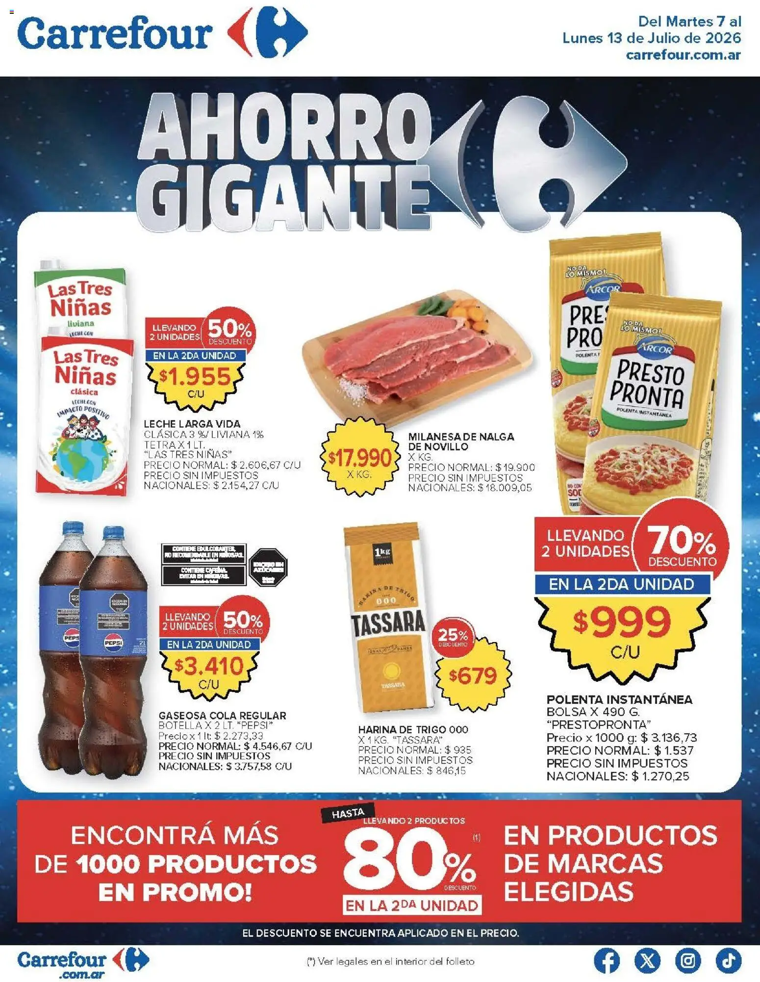 Carrefour - AHORRO AA │ válido desde el 07/07/2026 | Página: 1 | Productos: Botella, Harina, Gaseosa, Leche